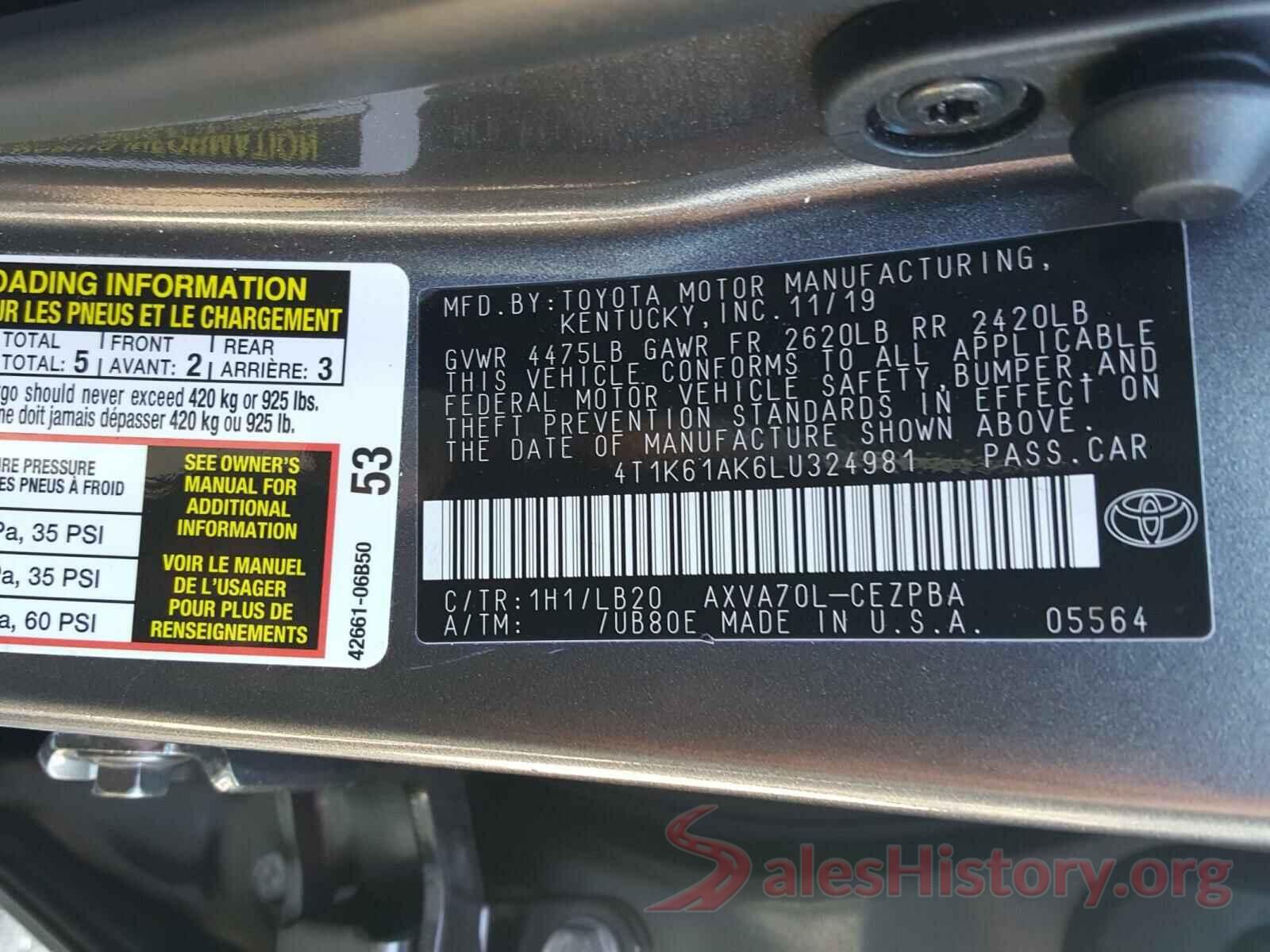 4T1K61AK6LU324981 2020 TOYOTA CAMRY