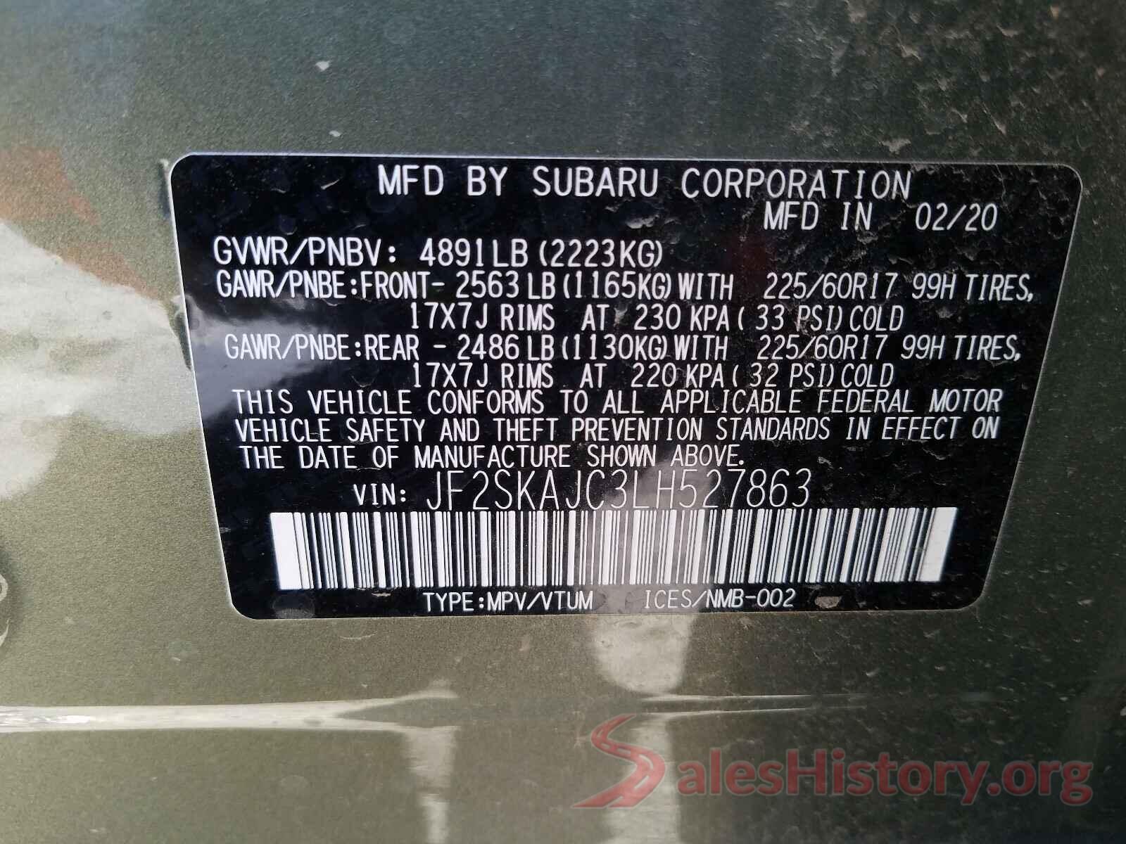 JF2SKAJC3LH527863 2020 SUBARU FORESTER