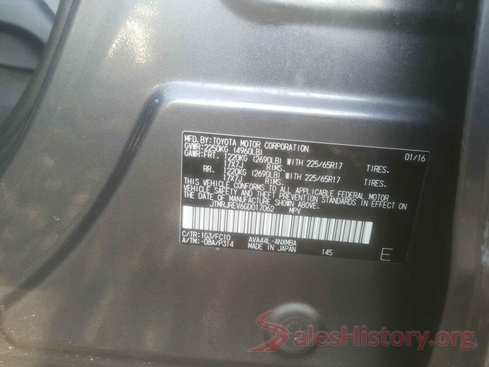 JTMRJREV6GD017062 2016 TOYOTA RAV4