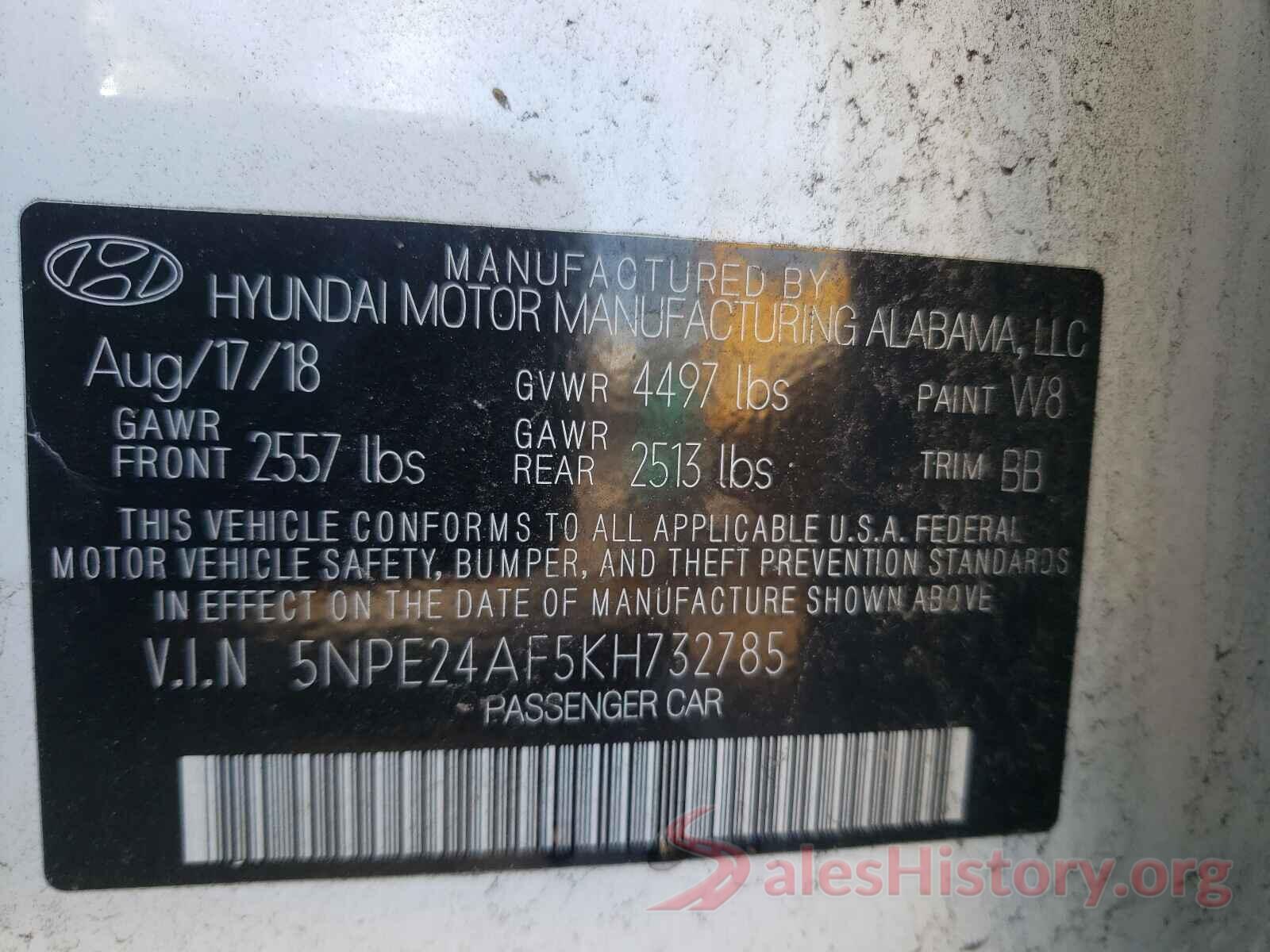 5NPE24AF5KH732785 2019 HYUNDAI SONATA