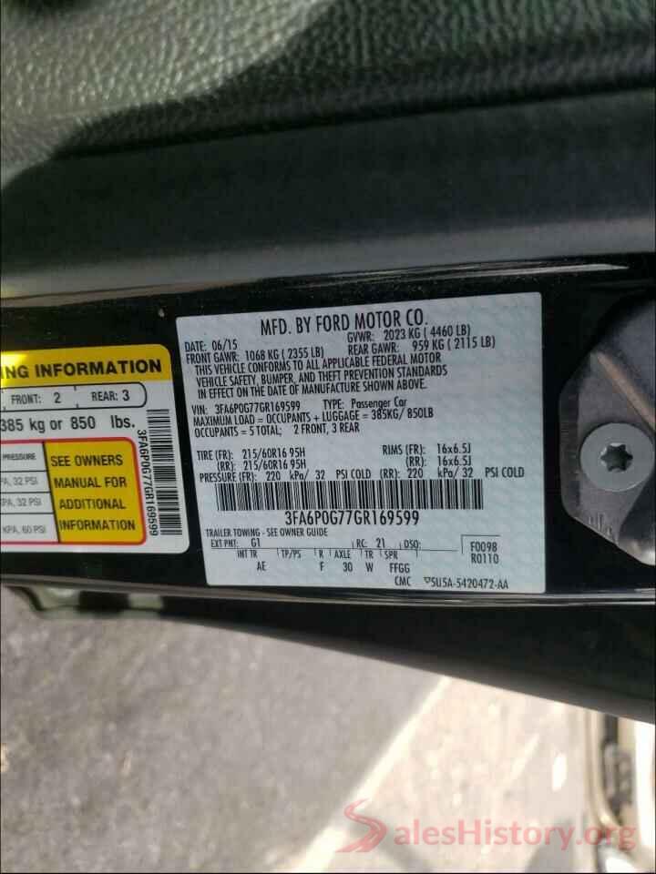 3FA6P0G77GR169599 2016 FORD FUSION