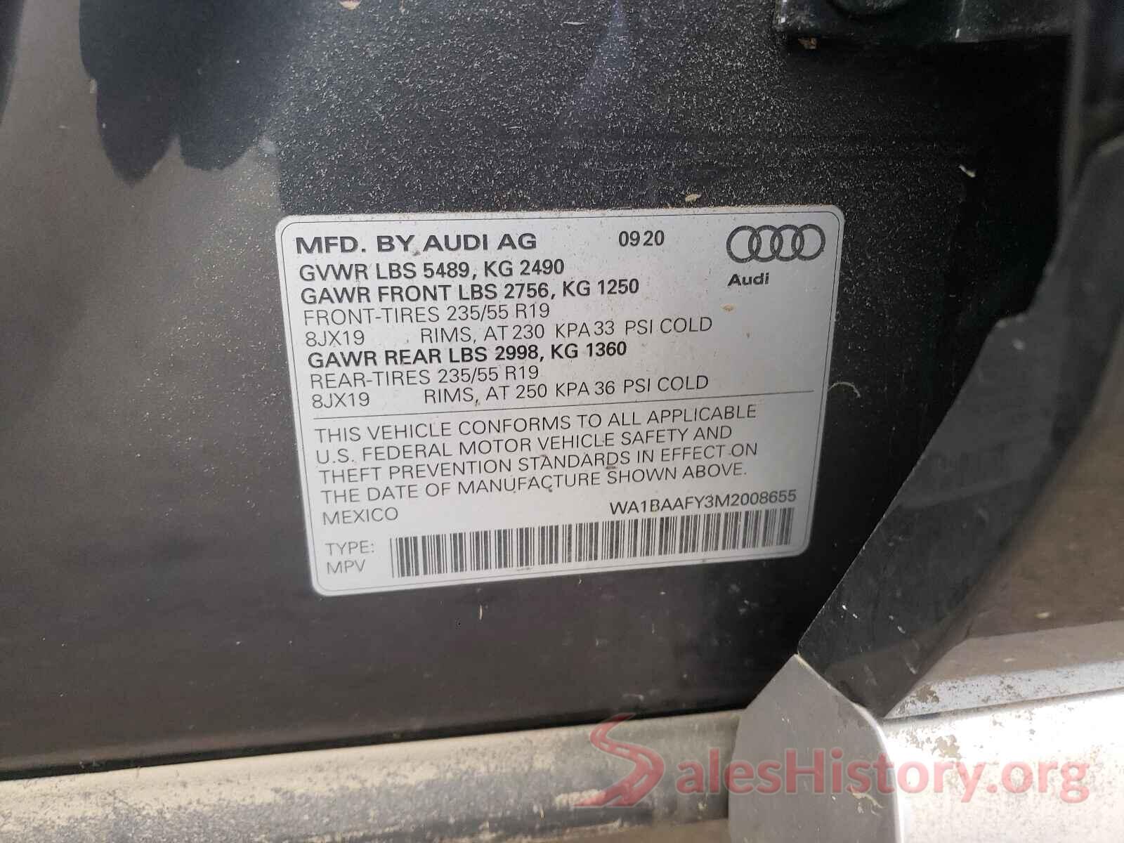 WA1BAAFY3M2008655 2021 AUDI Q5