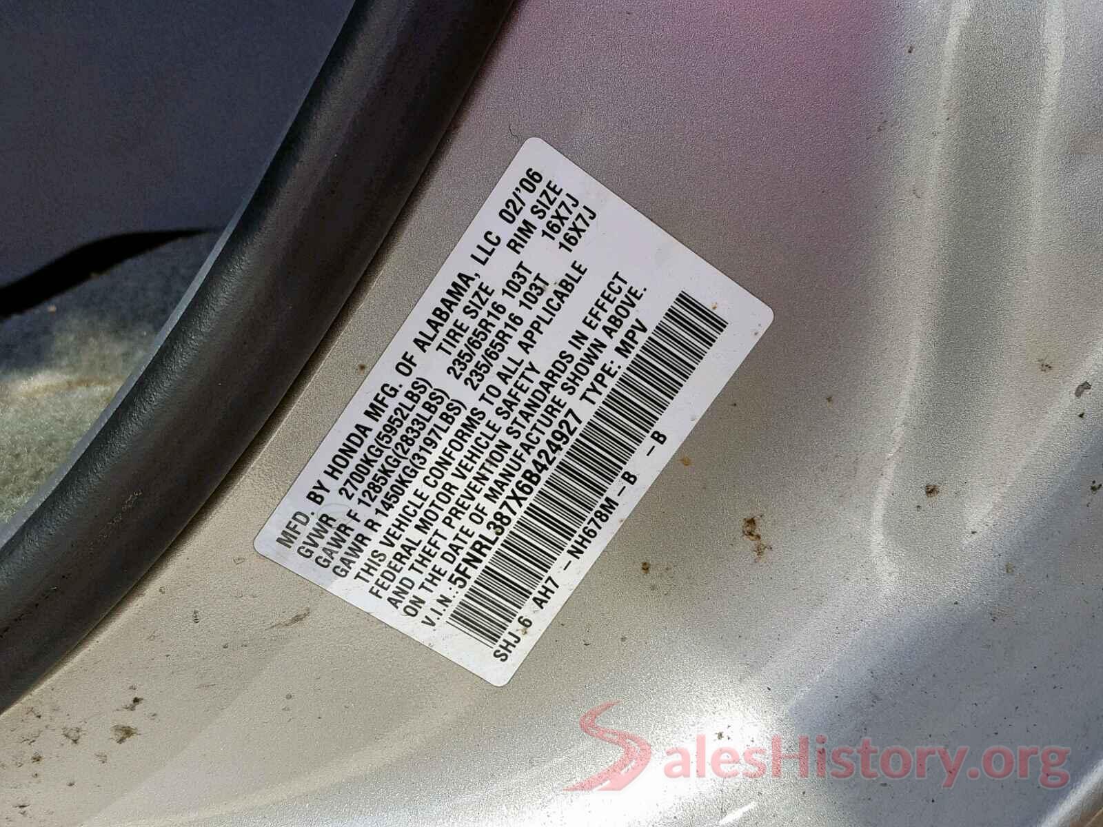 5FNRL387X6B424927 2006 HONDA ODYSSEY EX