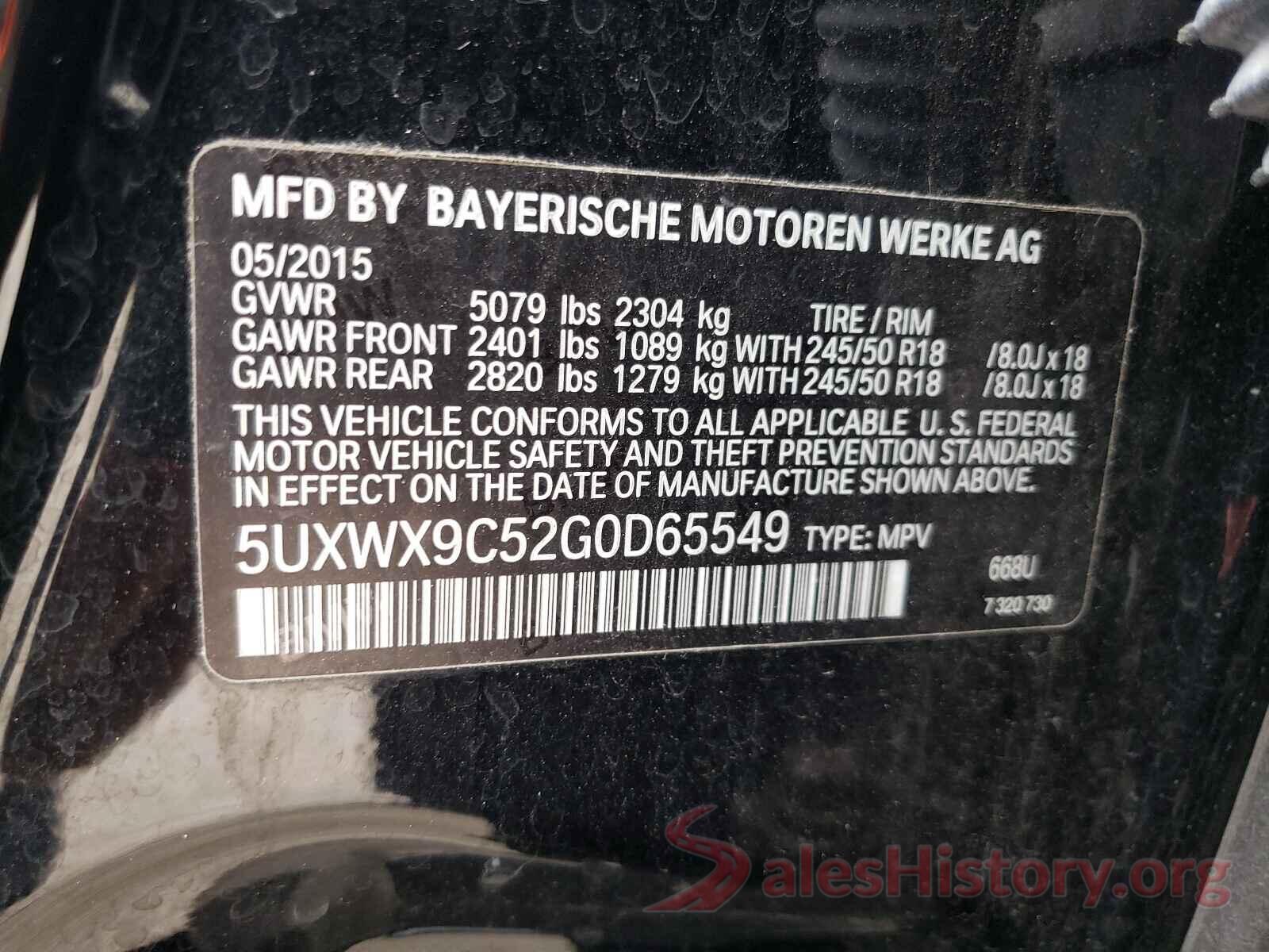 5UXWX9C52G0D65549 2016 BMW X3