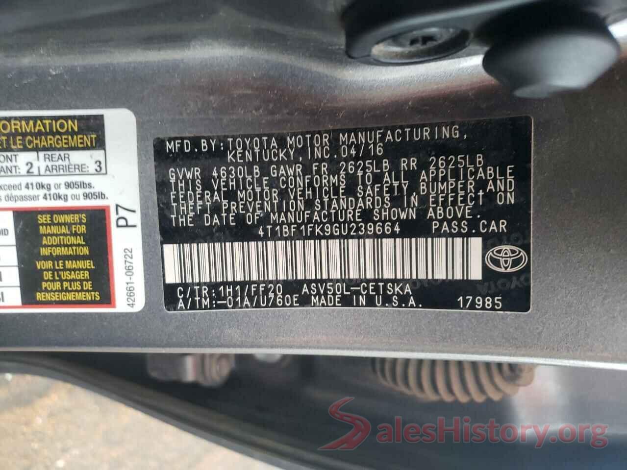 4T1BF1FK9GU239664 2016 TOYOTA CAMRY