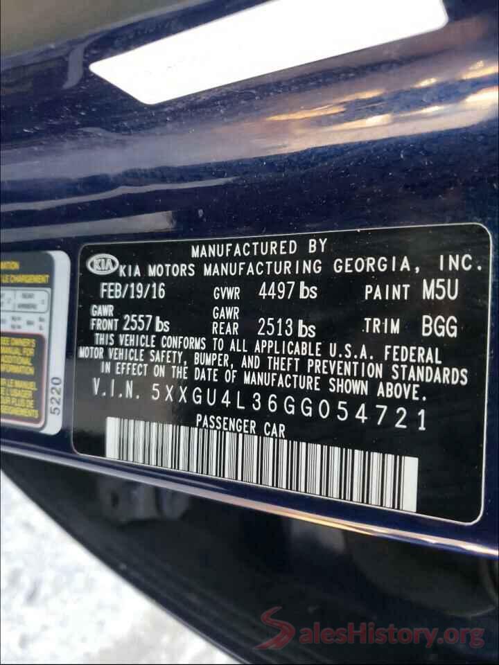 5XXGU4L36GG054721 2016 KIA OPTIMA