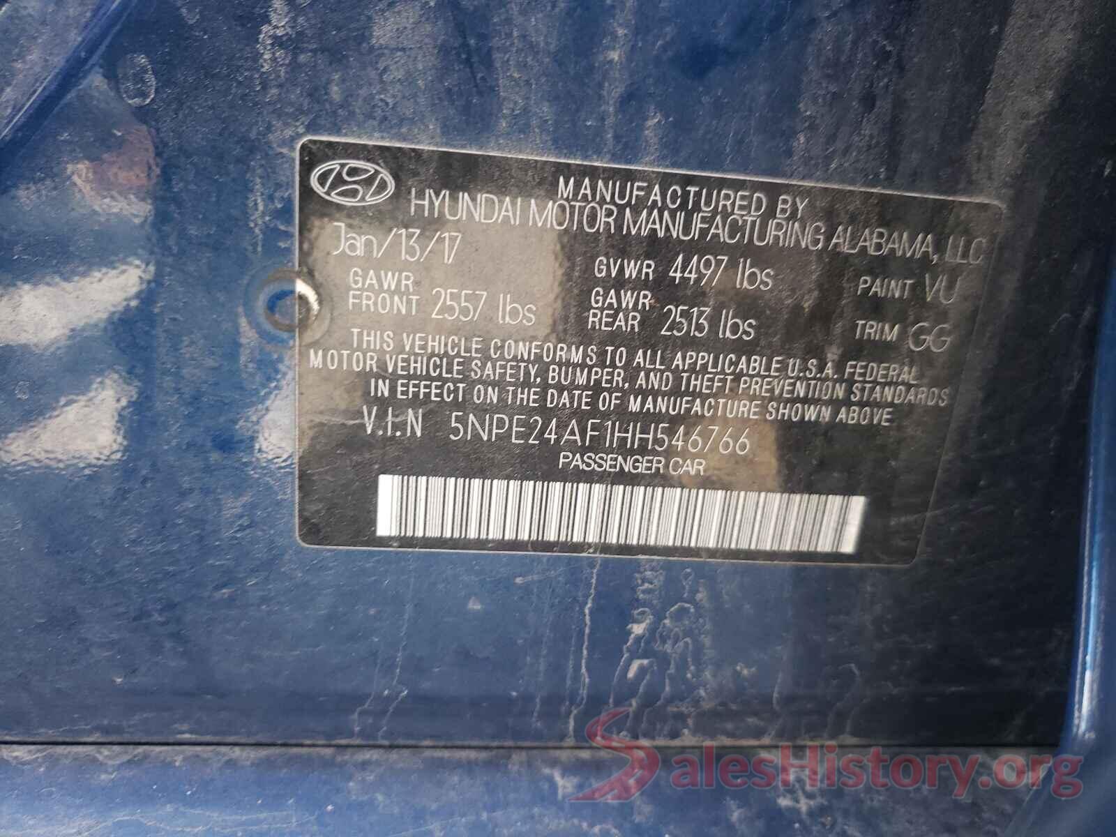 5NPE24AF1HH546766 2017 HYUNDAI SONATA