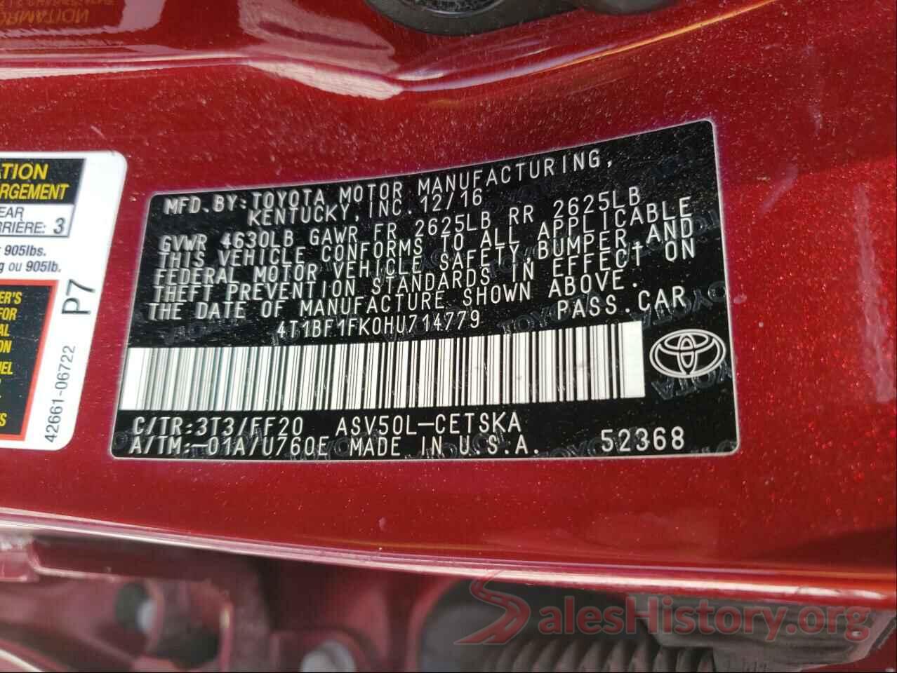 4T1BF1FK0HU714779 2017 TOYOTA CAMRY