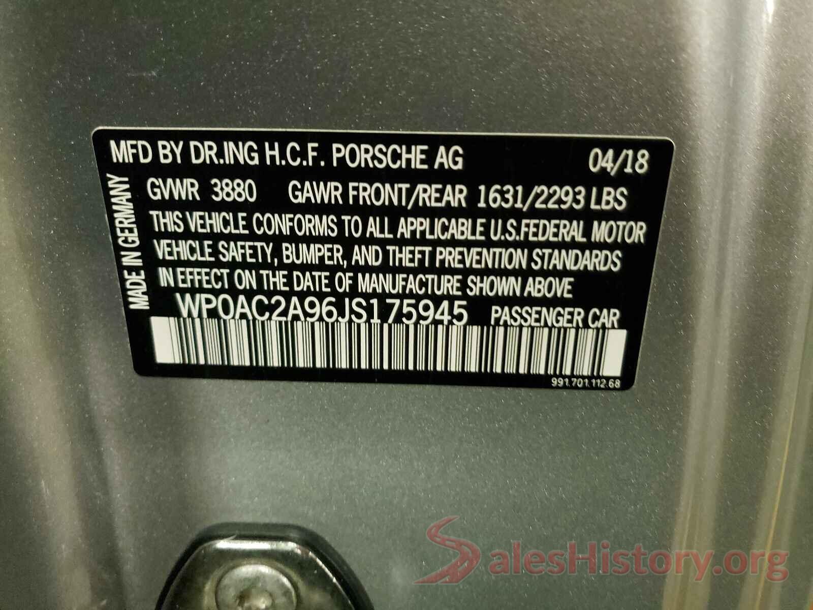 WP0AC2A96JS175945 2018 PORSCHE 911