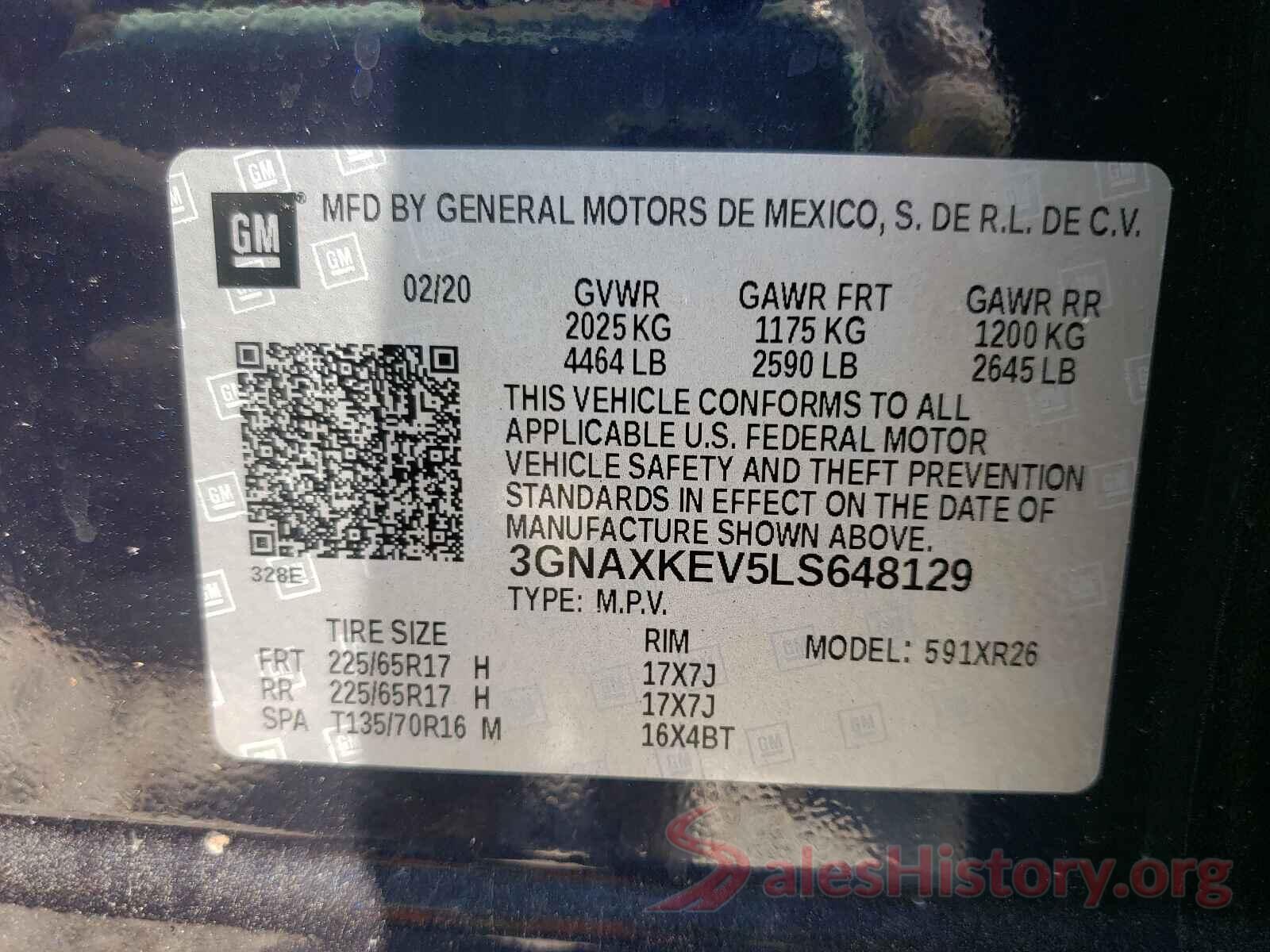 3GNAXKEV5LS648129 2020 CHEVROLET EQUINOX