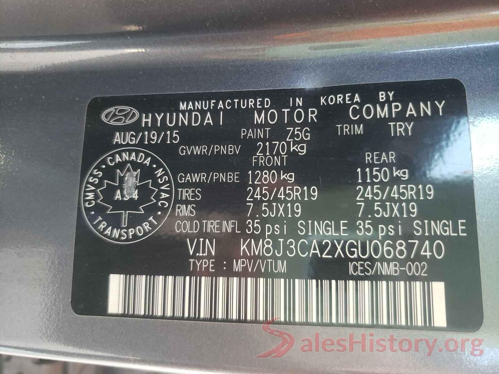 KM8J3CA2XGU068740 2016 HYUNDAI TUCSON