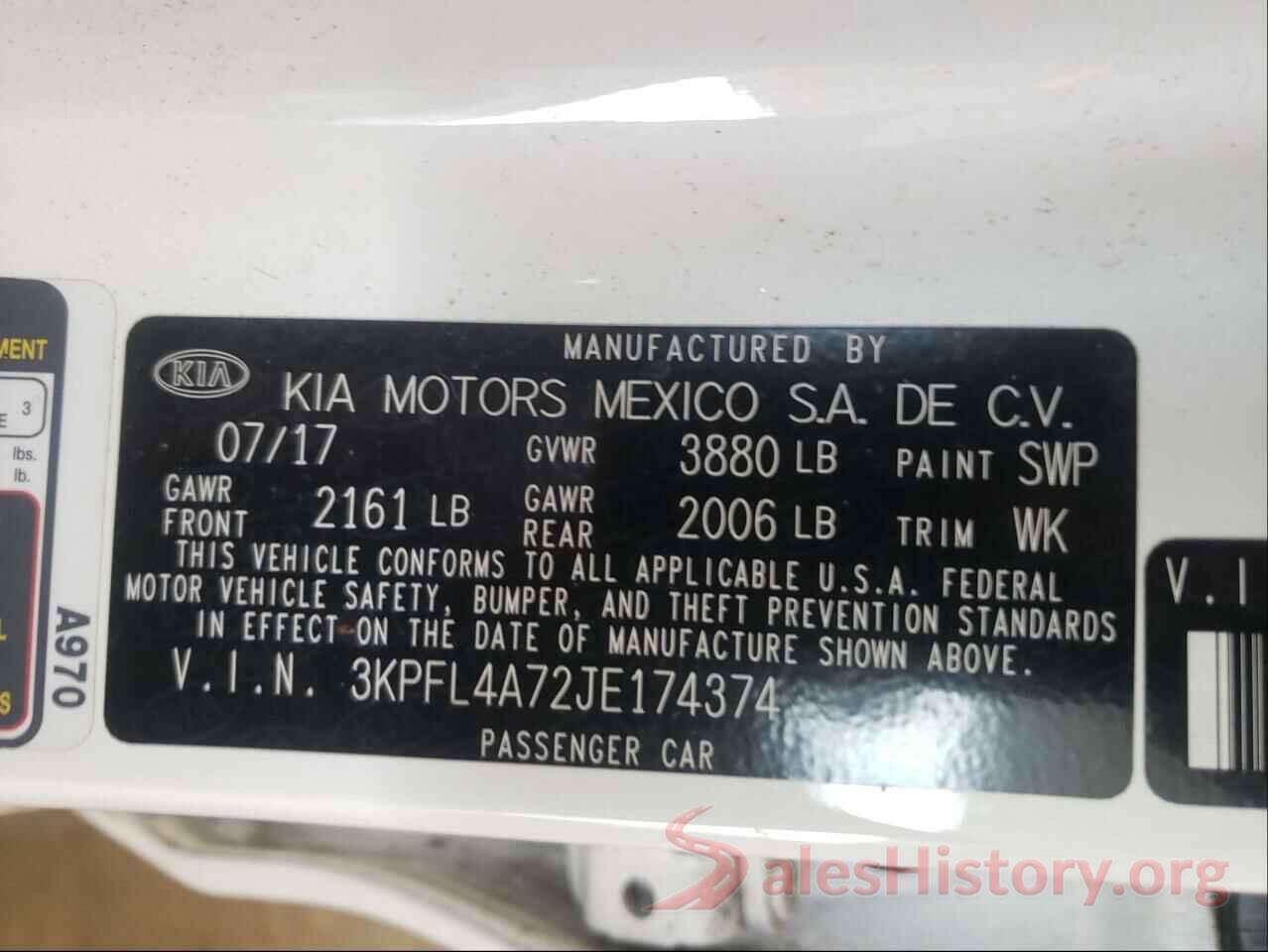 3KPFL4A72JE174374 2018 KIA FORTE