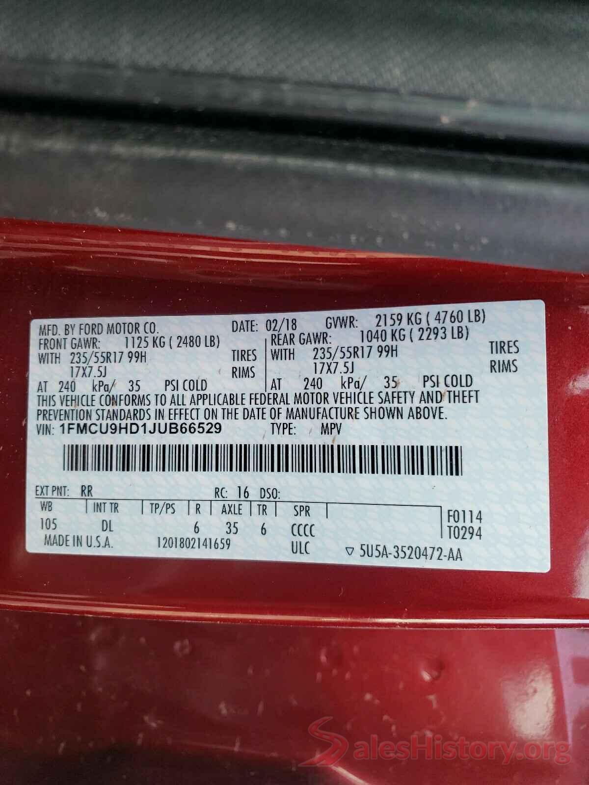 1FMCU9HD1JUB66529 2018 FORD ESCAPE