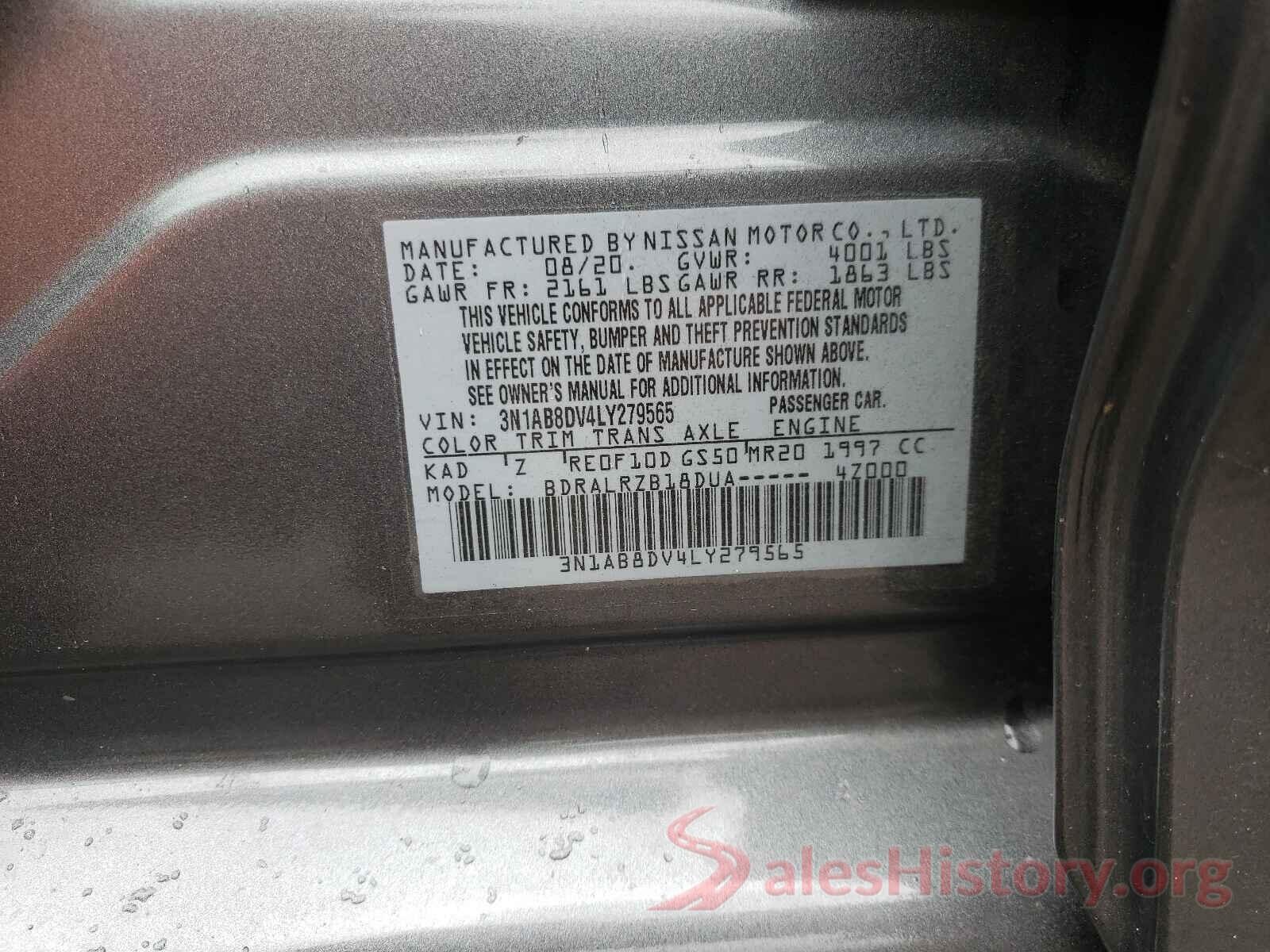 3N1AB8DV4LY279565 2020 NISSAN SENTRA