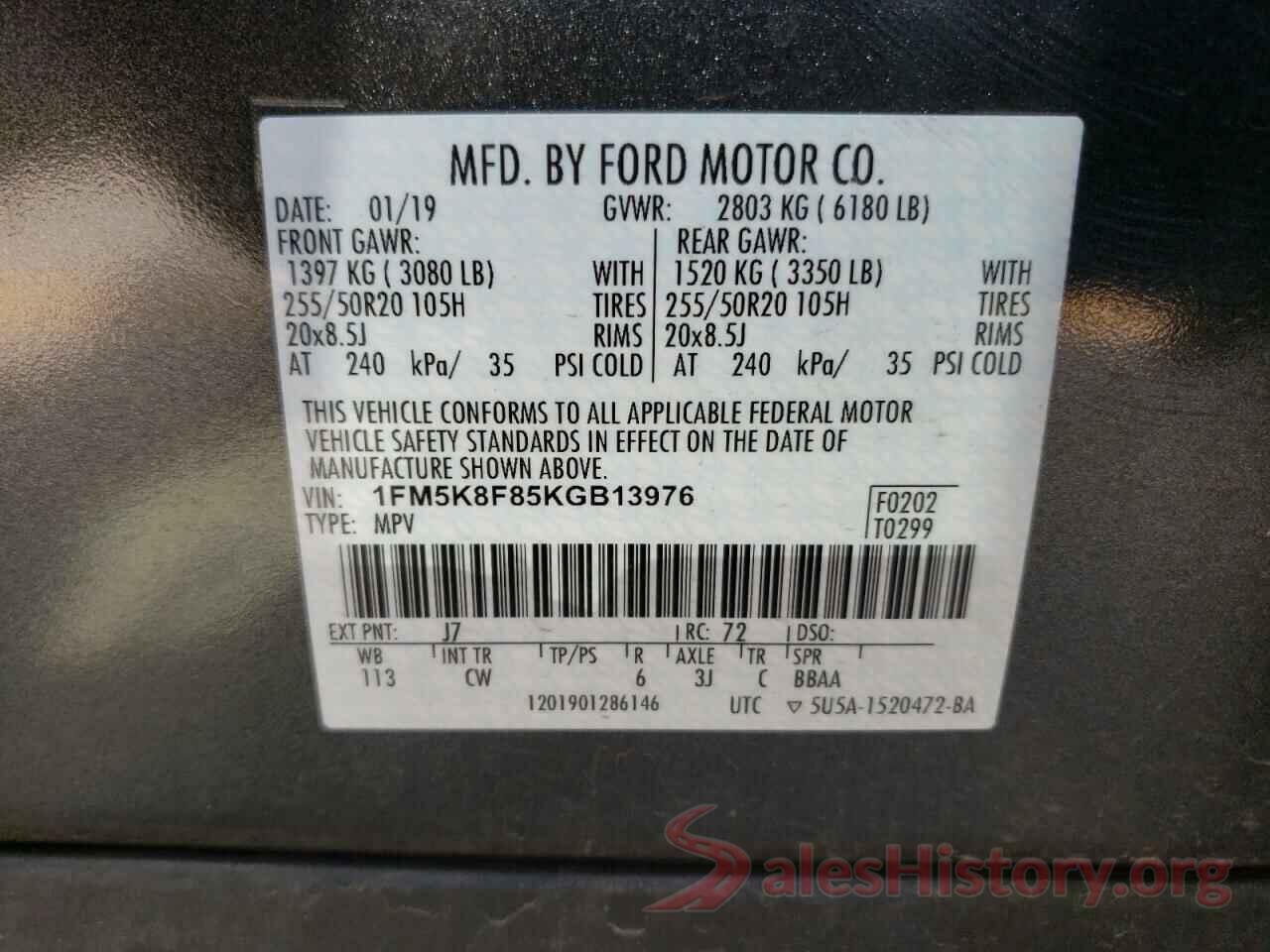 1FM5K8F85KGB13976 2019 FORD EXPLORER