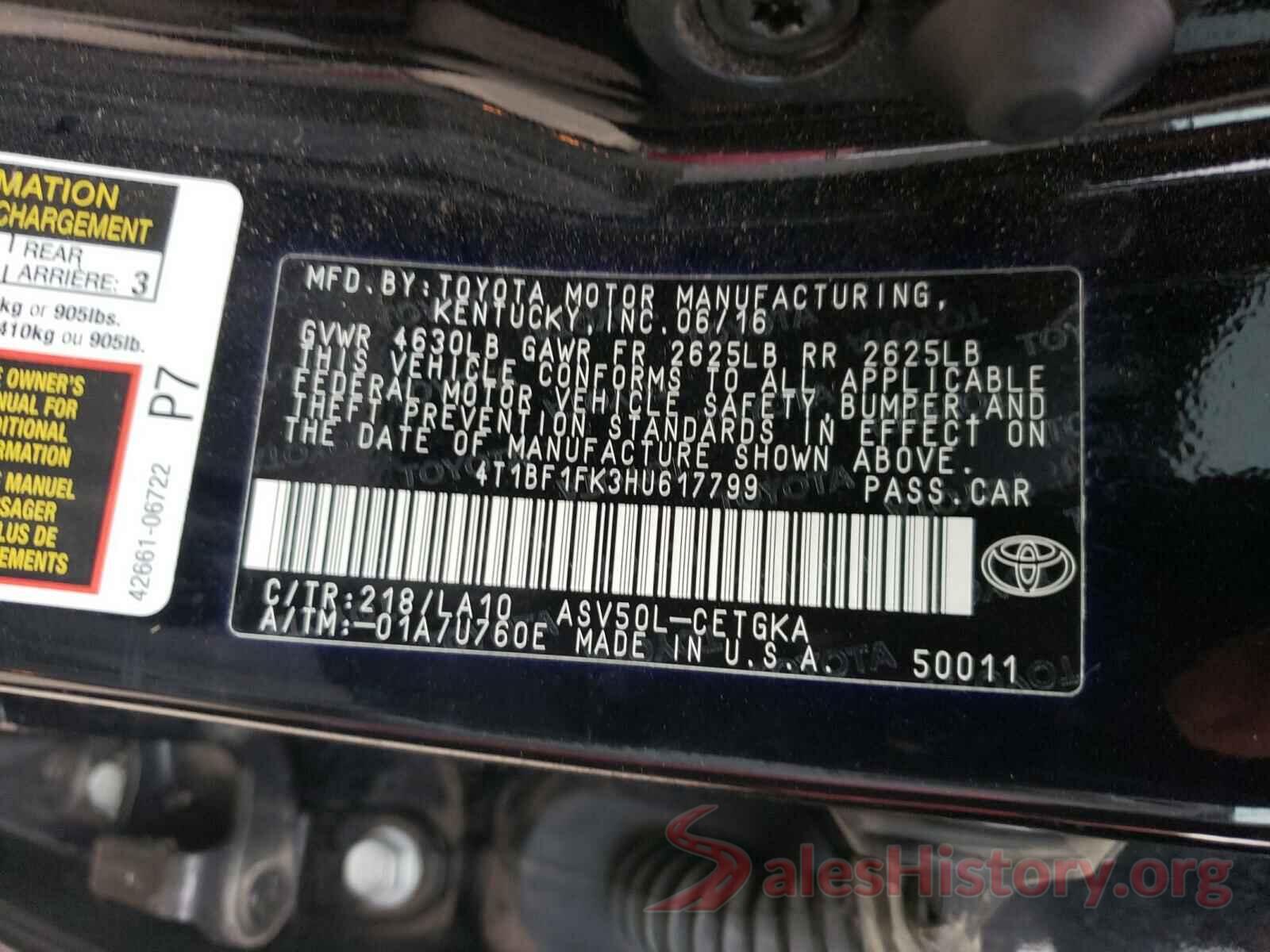 4T1BF1FK3HU617799 2017 TOYOTA CAMRY