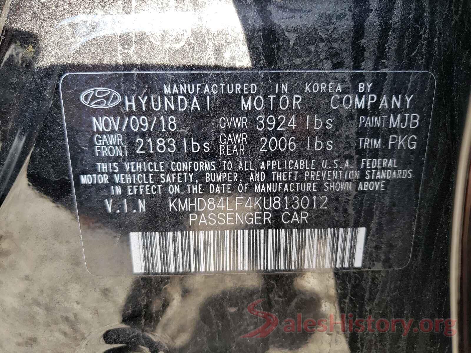 KMHD84LF4KU813012 2019 HYUNDAI ELANTRA