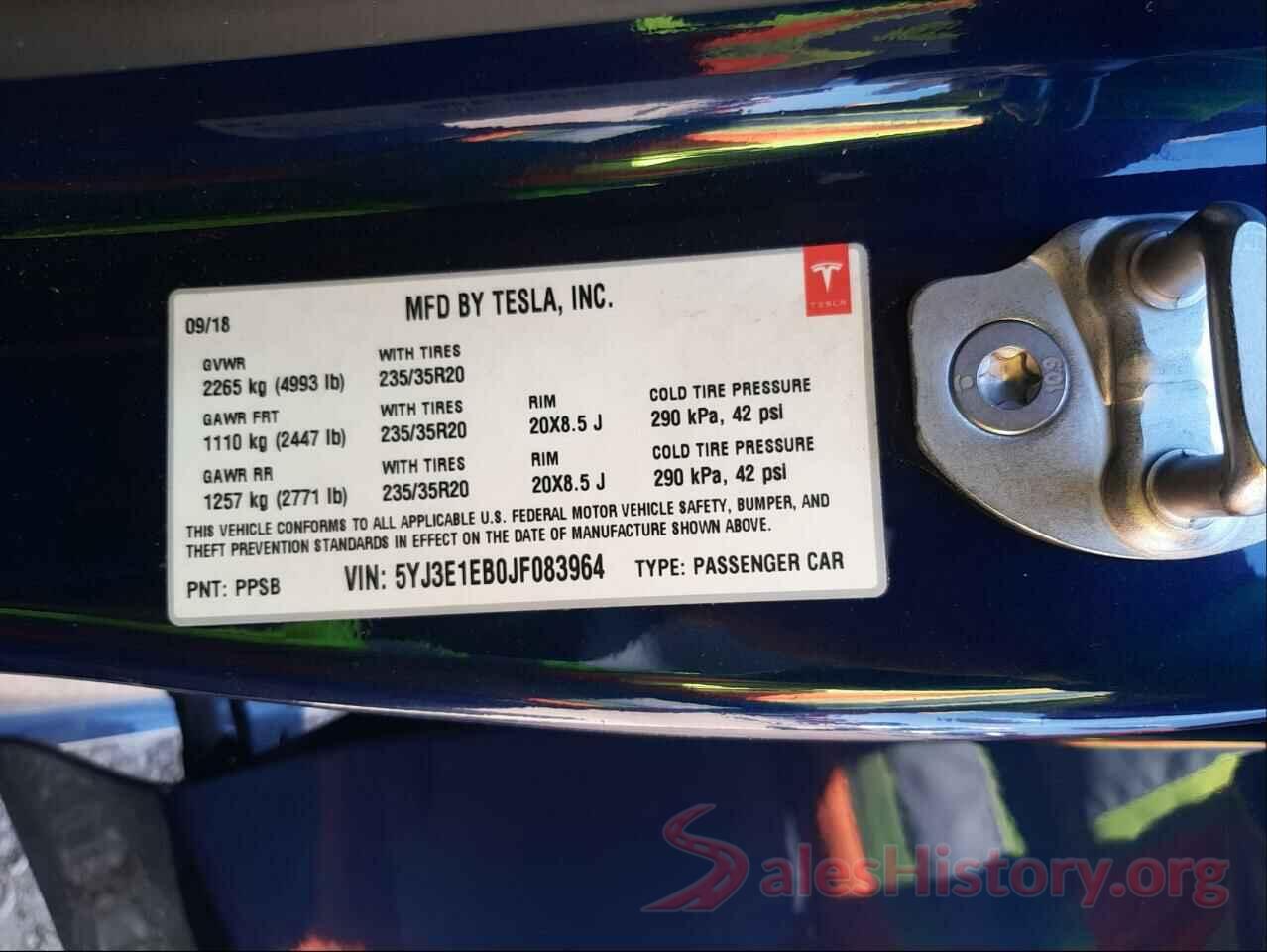 5YJ3E1EB0JF083964 2018 TESLA MODEL 3