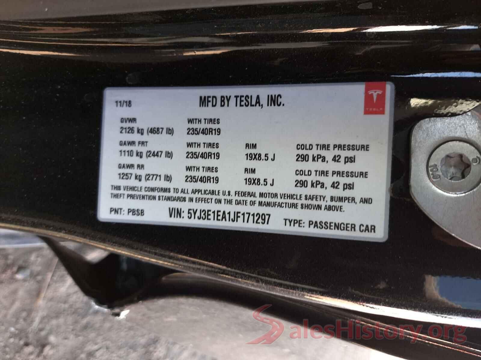 5YJ3E1EA1JF171297 2018 TESLA MODEL 3