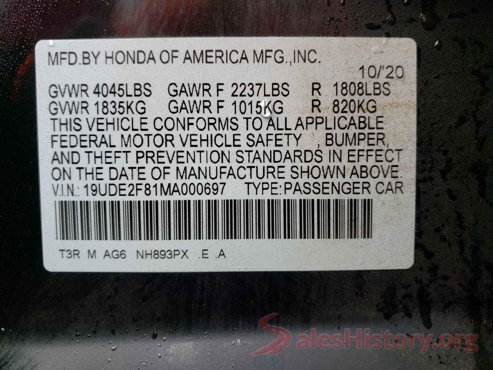 19UDE2F81MA000697 2021 ACURA ILX