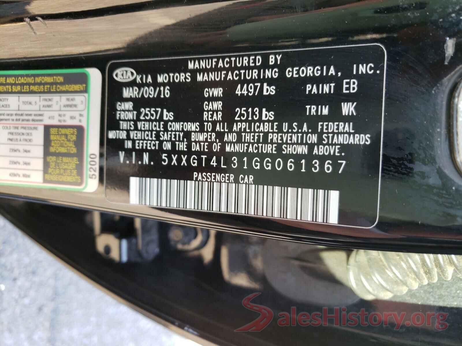 5XXGT4L31GG061367 2016 KIA OPTIMA