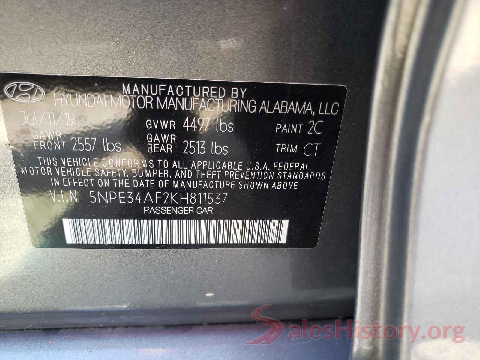 5NPE34AF2KH811537 2019 HYUNDAI SONATA