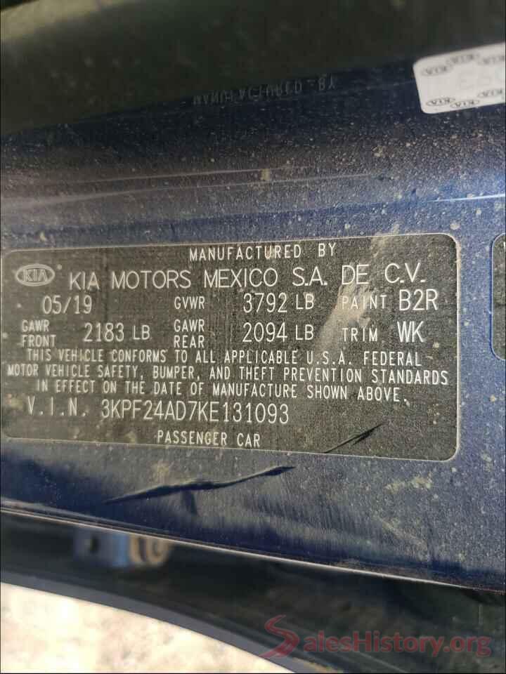 3KPF24AD7KE131093 2019 KIA FORTE