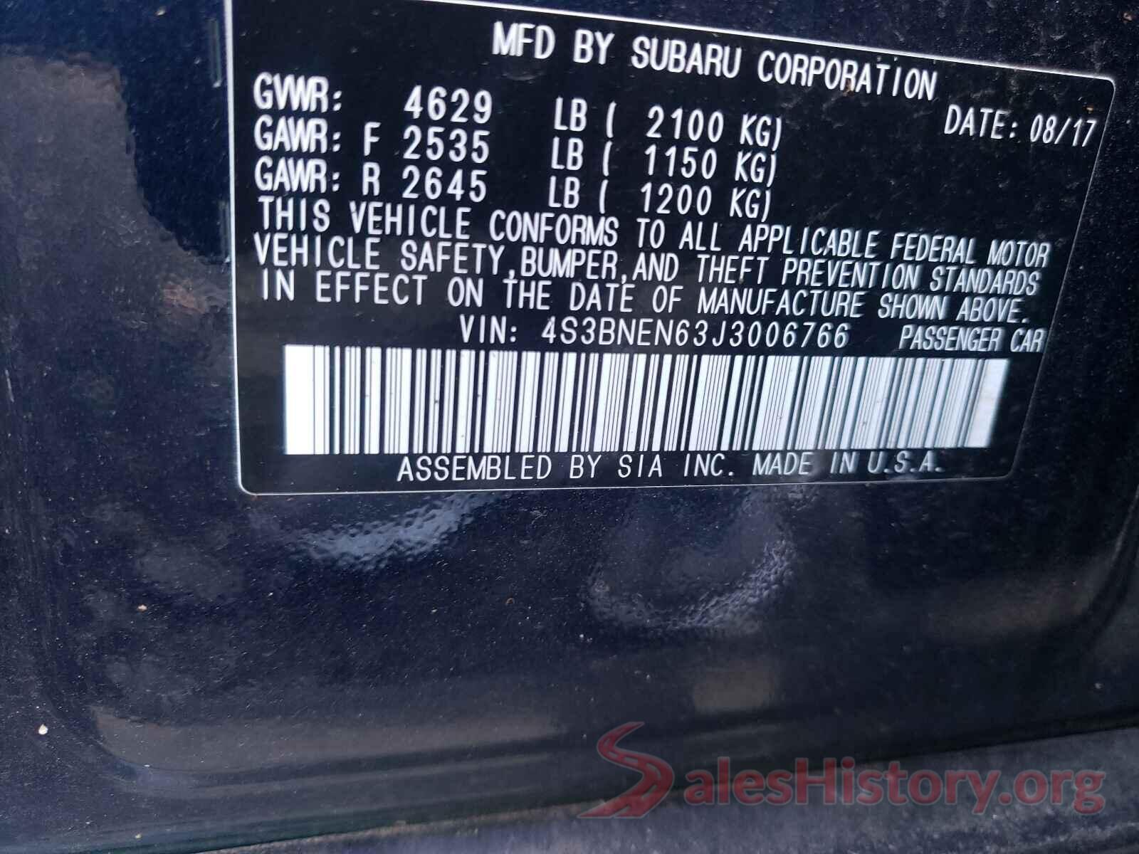 4S3BNEN63J3006766 2018 SUBARU LEGACY