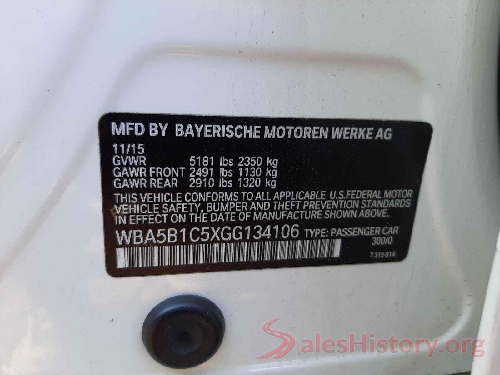 WBA5B1C5XGG134106 2016 BMW 5 SERIES