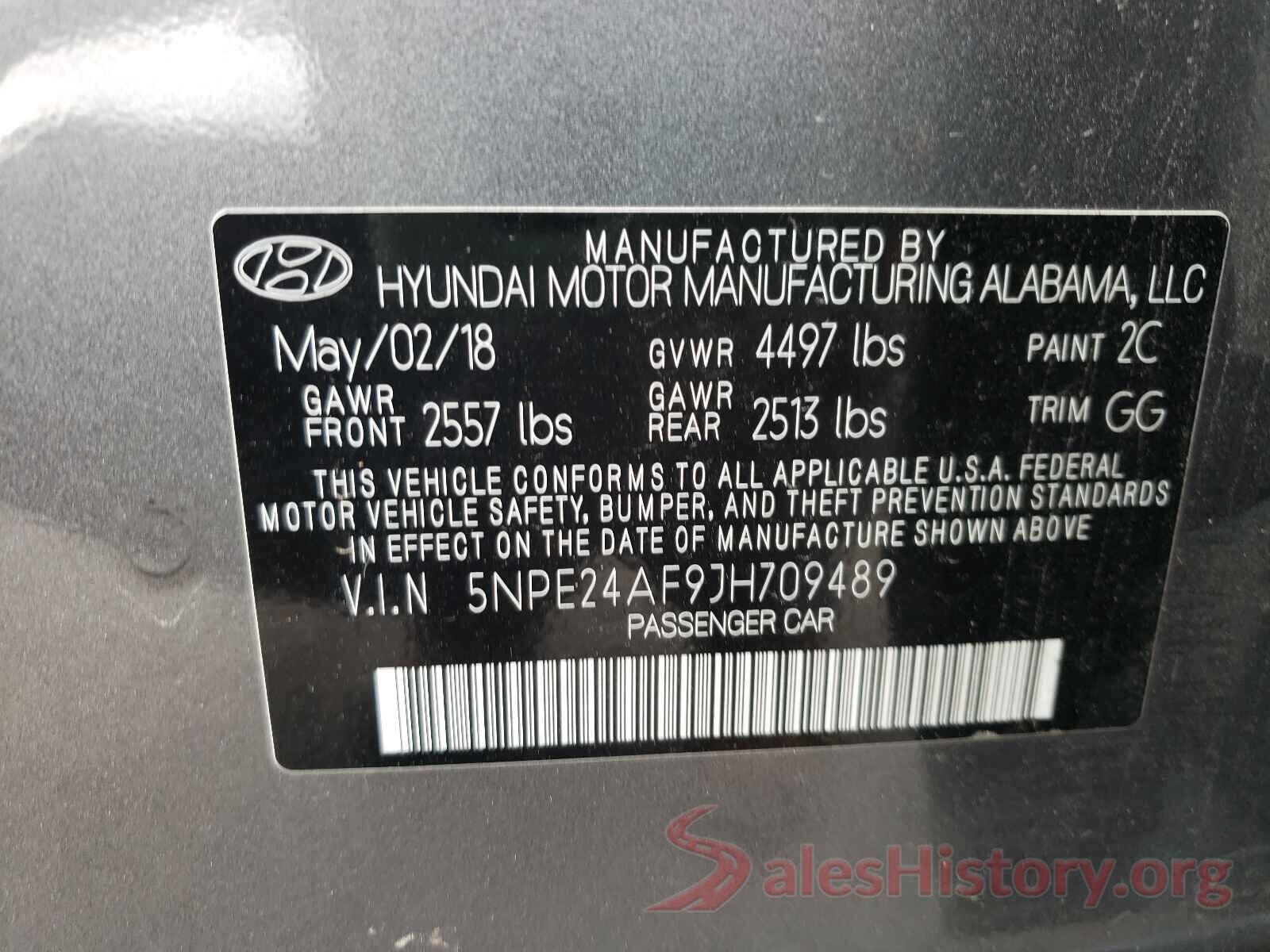 5NPE24AF9JH709489 2018 HYUNDAI SONATA