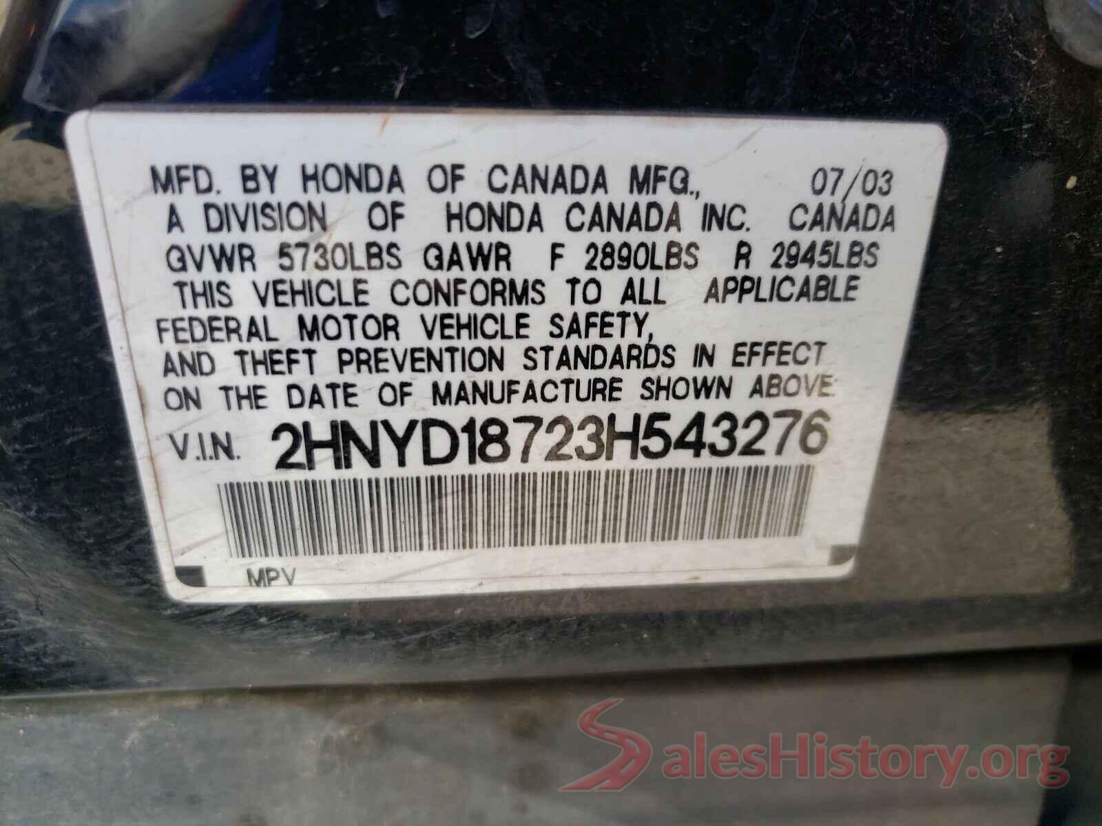 2HNYD18723H543276 2003 ACURA MDX