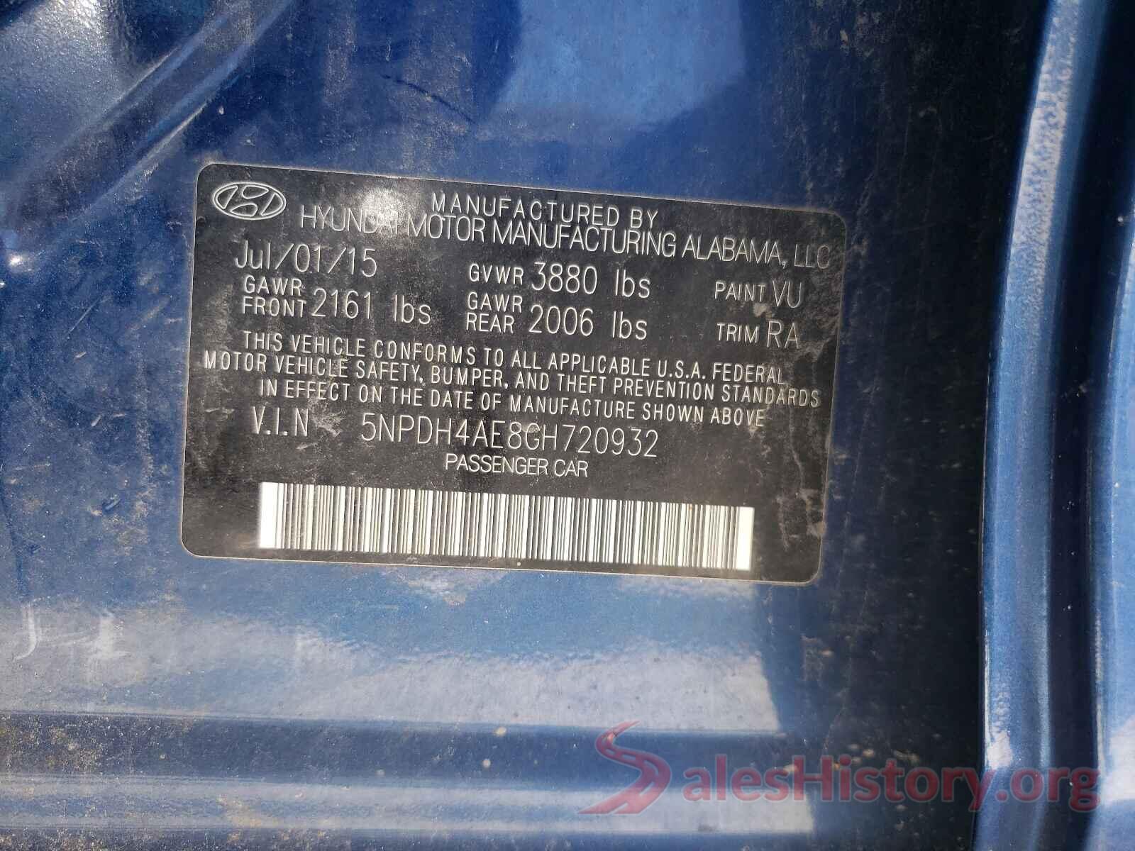 5NPDH4AE8GH720932 2016 HYUNDAI ELANTRA