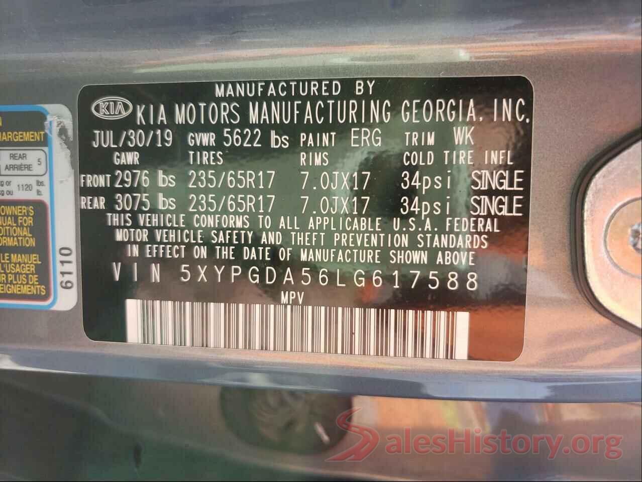 5XYPGDA56LG617588 2020 KIA SORENTO