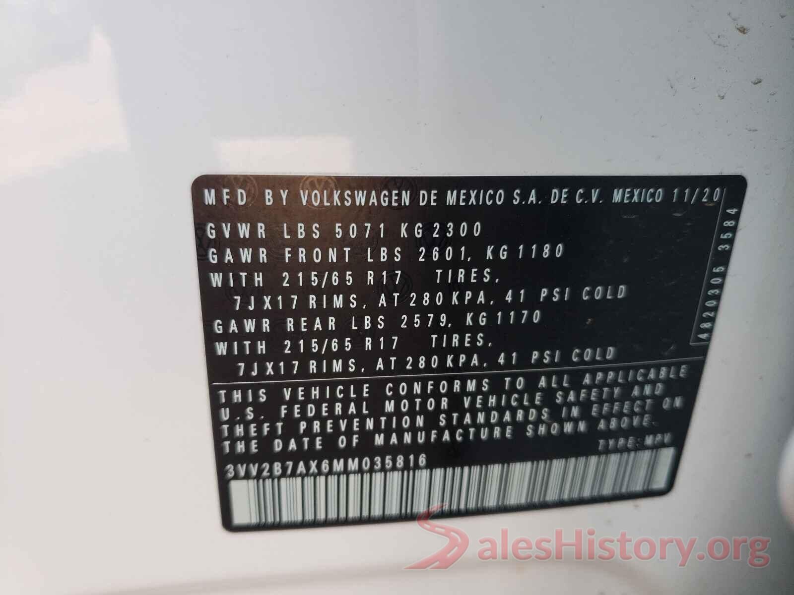 3VV2B7AX6MM035816 2021 VOLKSWAGEN TIGUAN