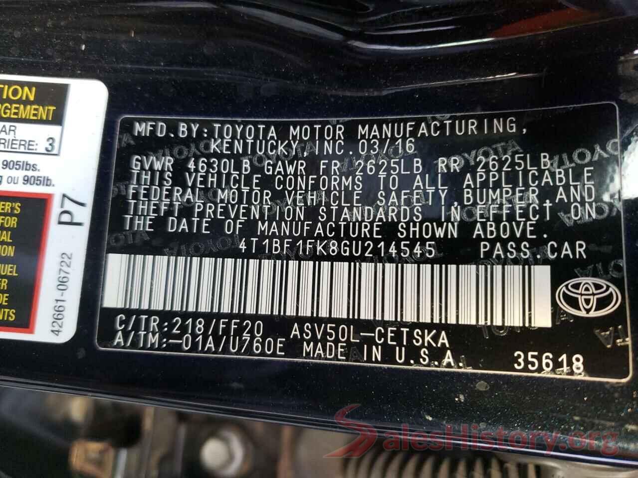 4T1BF1FK8GU214545 2016 TOYOTA CAMRY