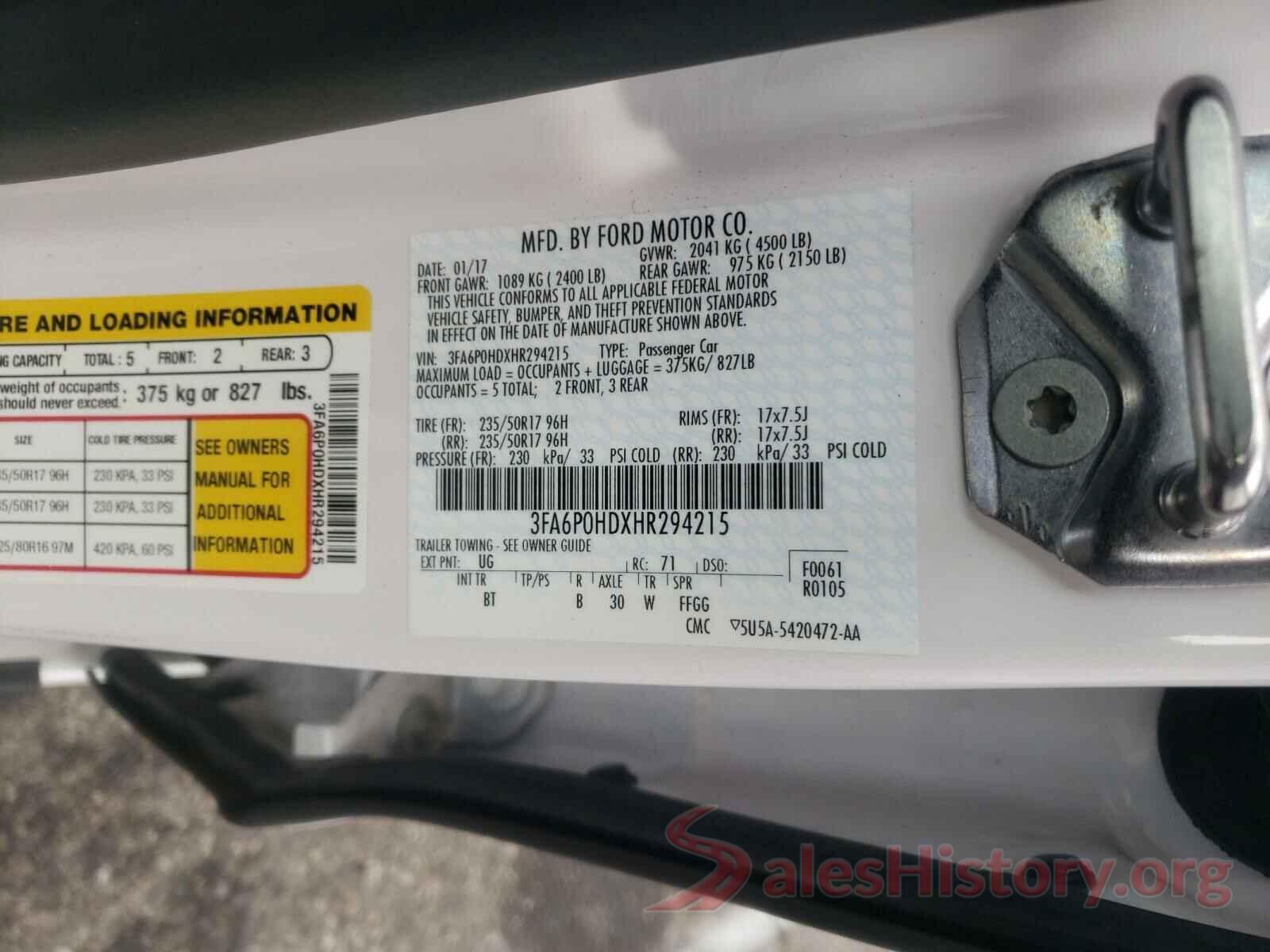 3FA6P0HDXHR294215 2017 FORD FUSION