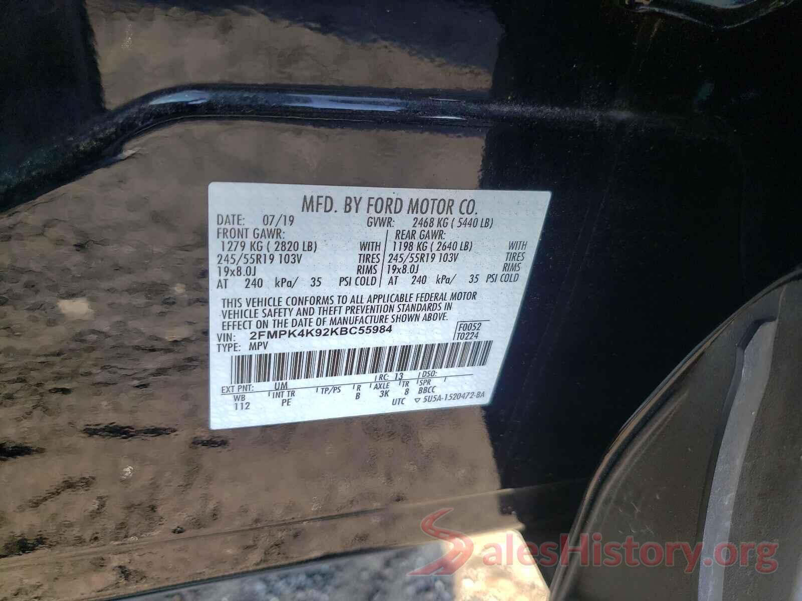 2FMPK4K92KBC55984 2019 FORD EDGE