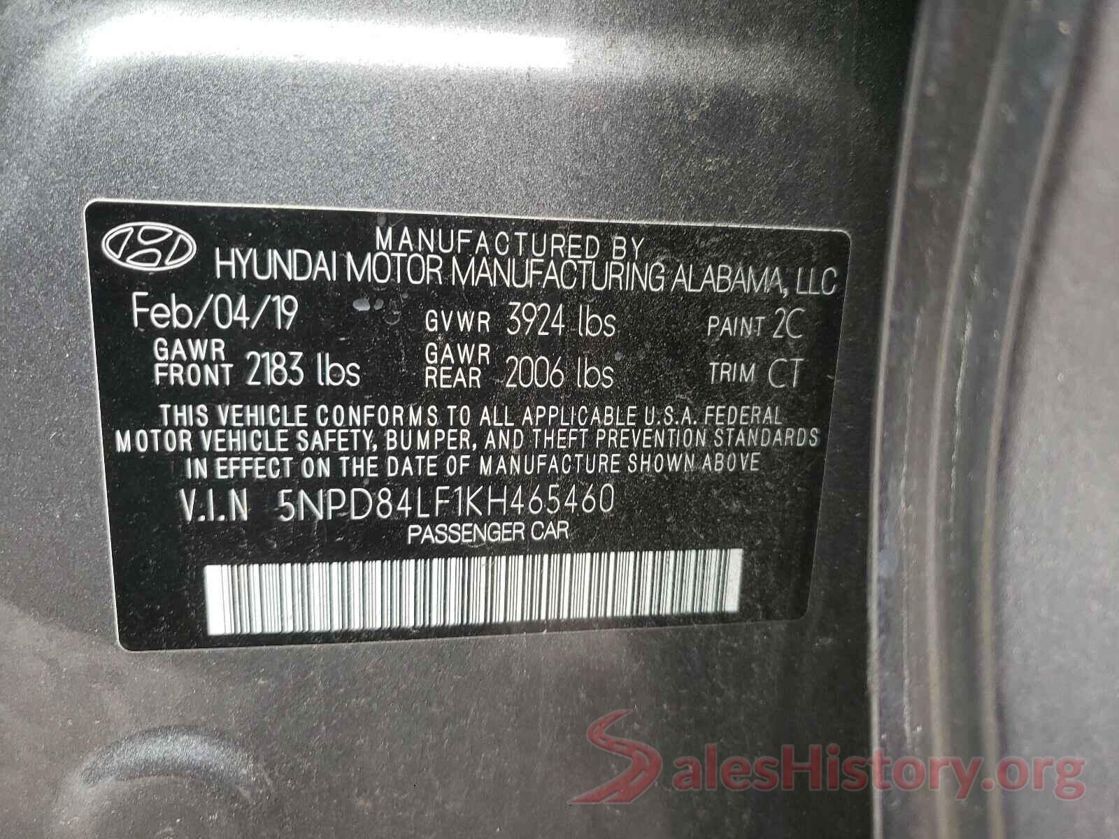 5NPD84LF1KH465460 2019 HYUNDAI ELANTRA