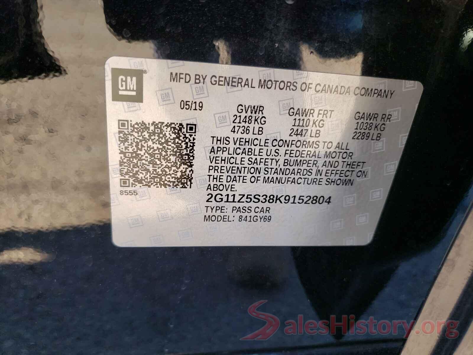 2G11Z5S38K9152804 2019 CHEVROLET IMPALA