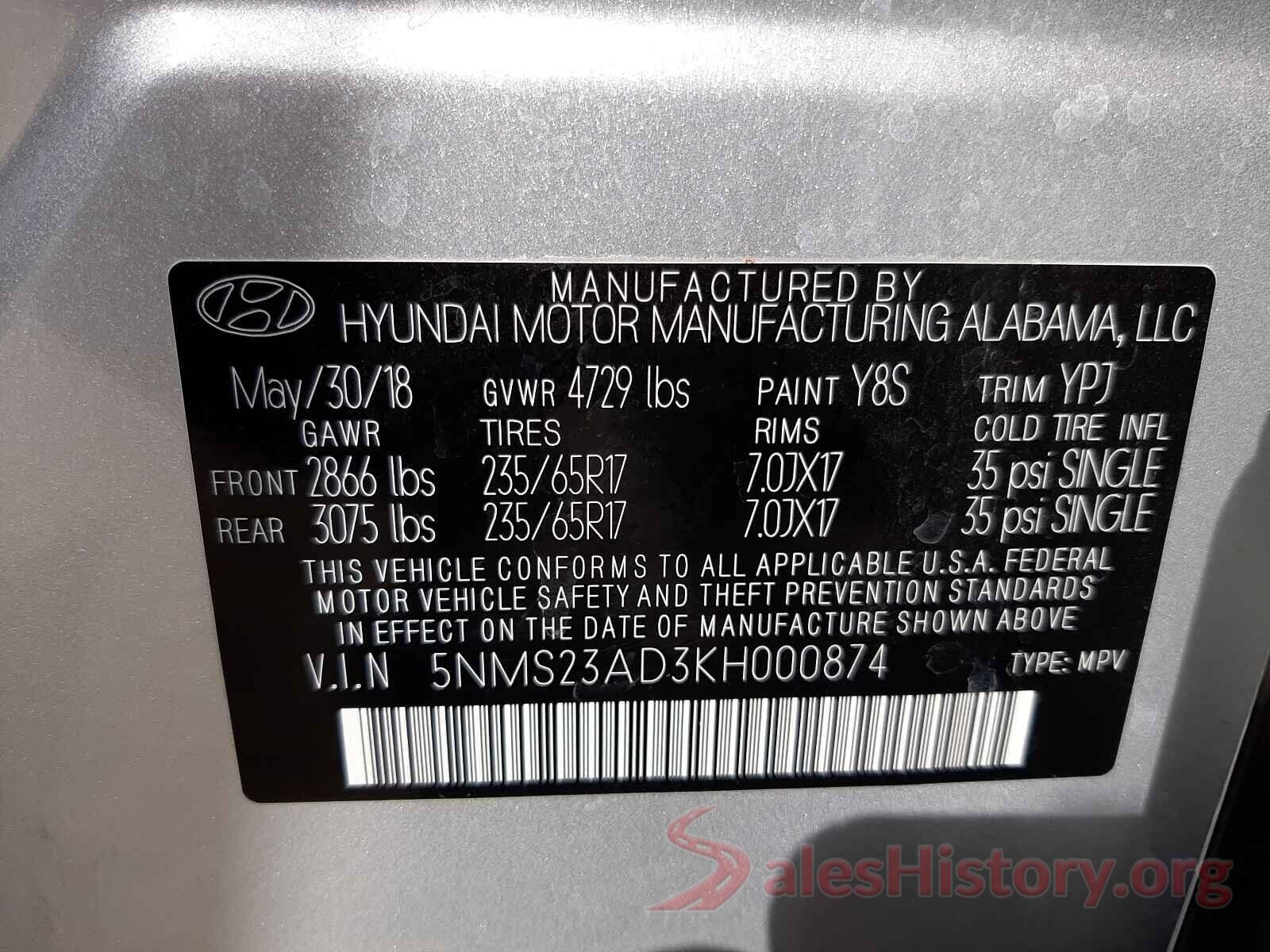 5NMS23AD3KH000874 2019 HYUNDAI SANTA FE