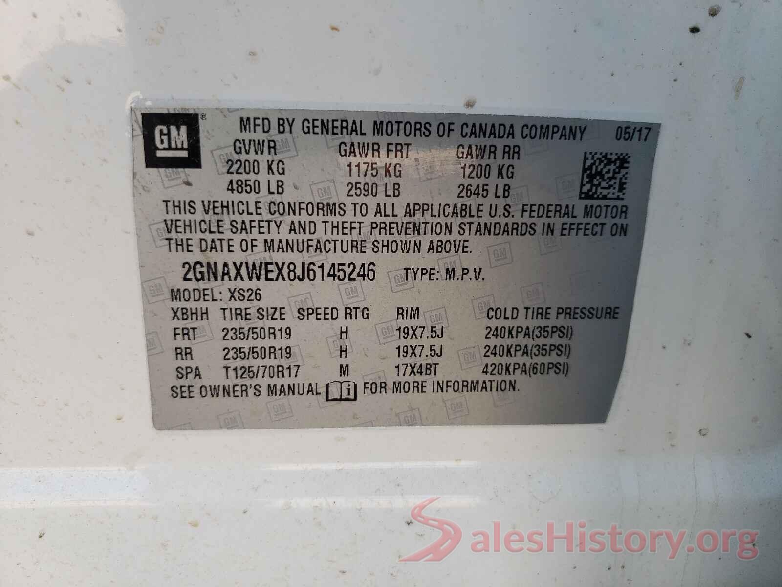 2GNAXWEX8J6145246 2018 CHEVROLET EQUINOX