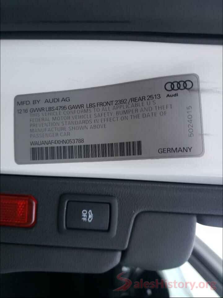 WAUANAF4XHN053788 2017 AUDI A4