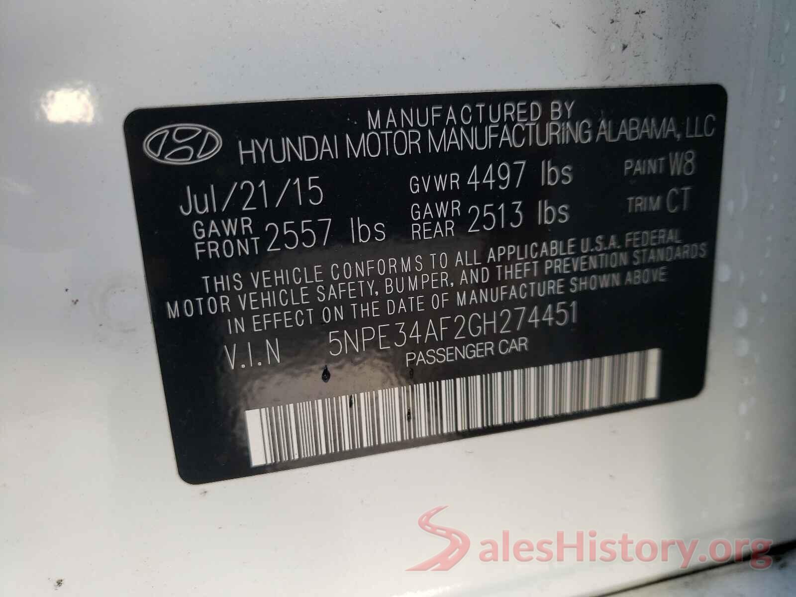 5NPE34AF2GH274451 2016 HYUNDAI SONATA