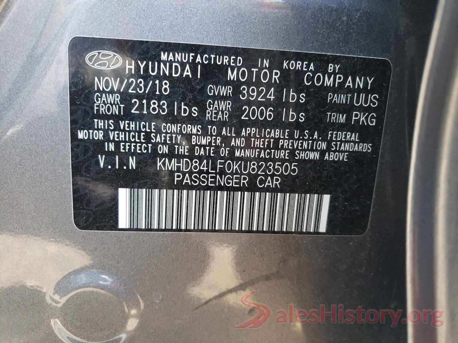 KMHD84LF0KU823505 2019 HYUNDAI ELANTRA