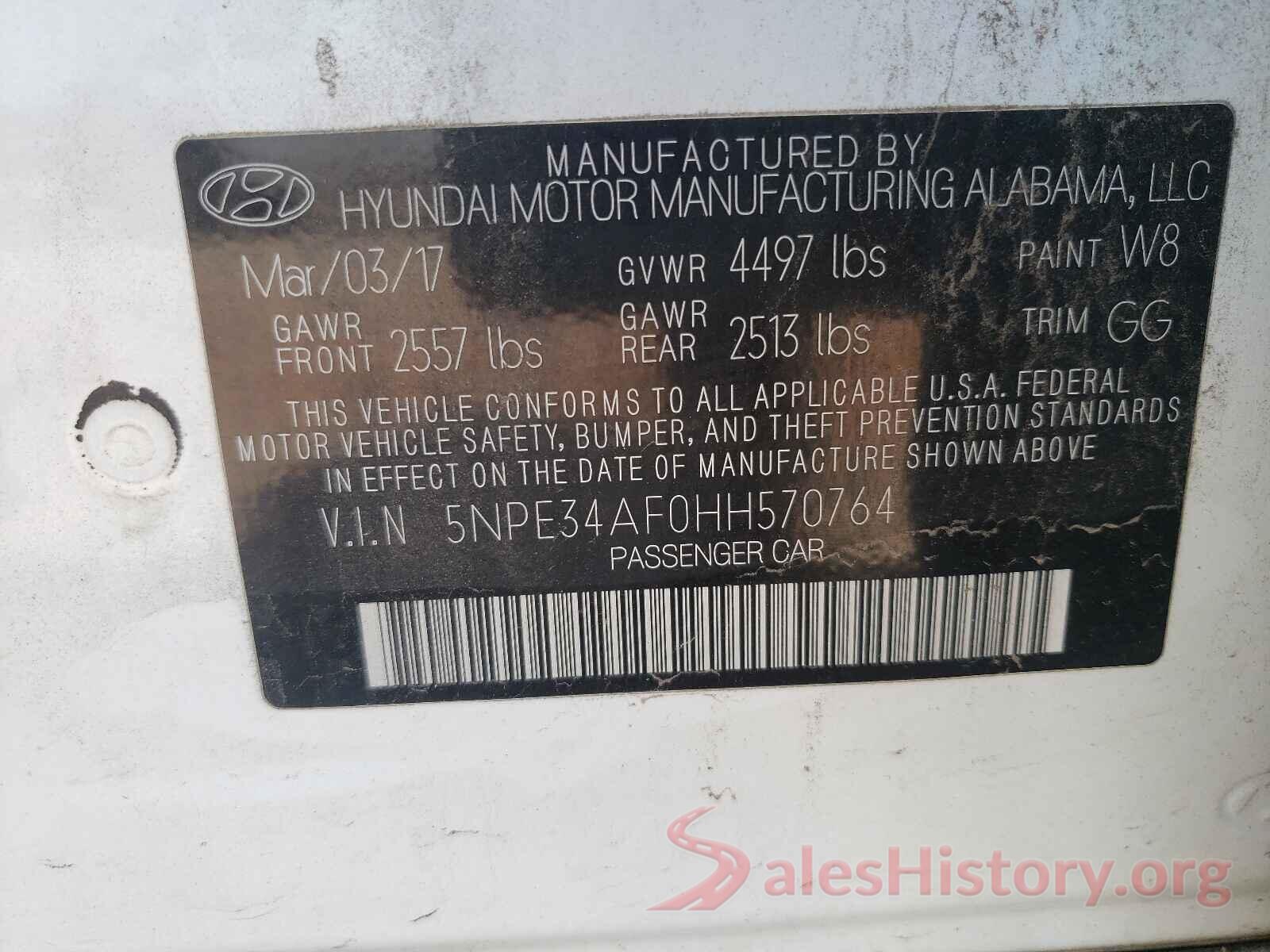 5NPE34AF0HH570764 2017 HYUNDAI SONATA