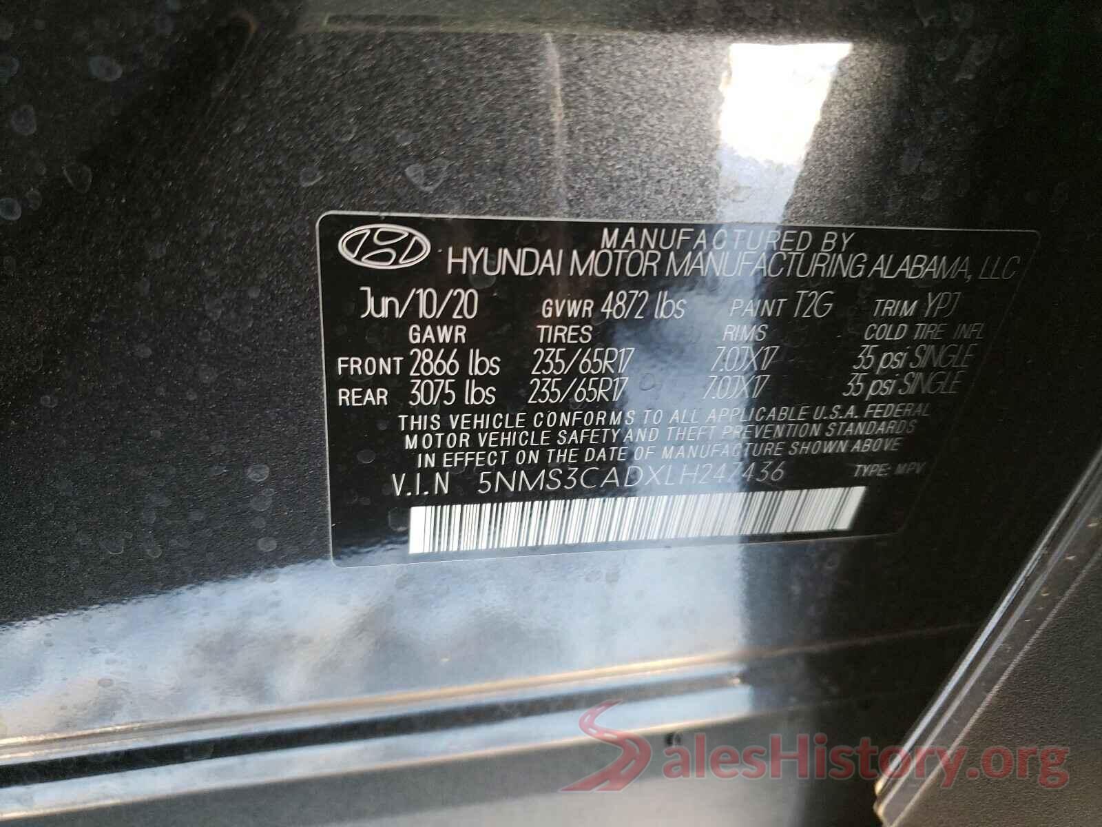 5NMS3CADXLH247436 2020 HYUNDAI SANTA FE