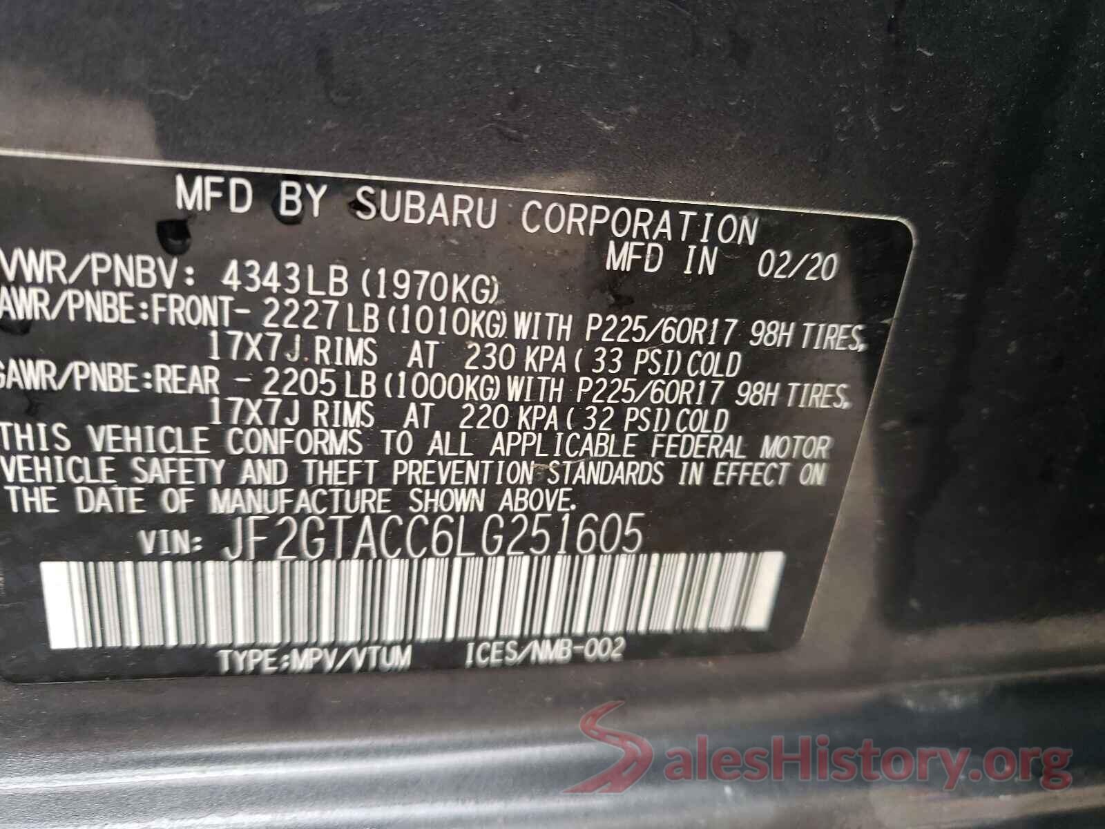 JF2GTACC6LG251605 2020 SUBARU CROSSTREK