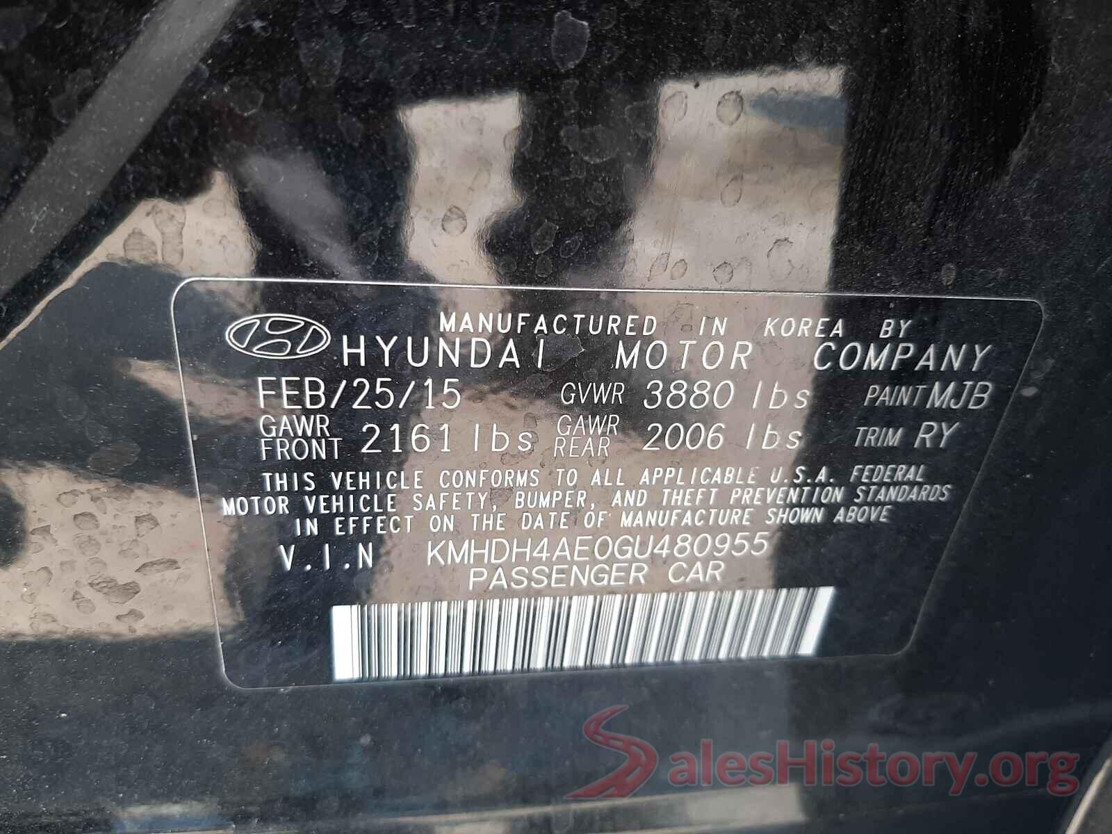 KMHDH4AE0GU480955 2016 HYUNDAI ELANTRA