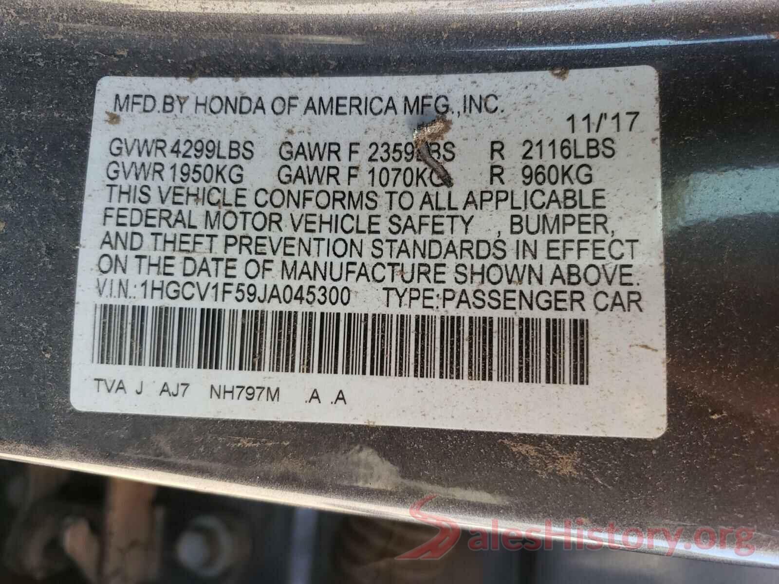 1HGCV1F59JA045300 2018 HONDA ACCORD