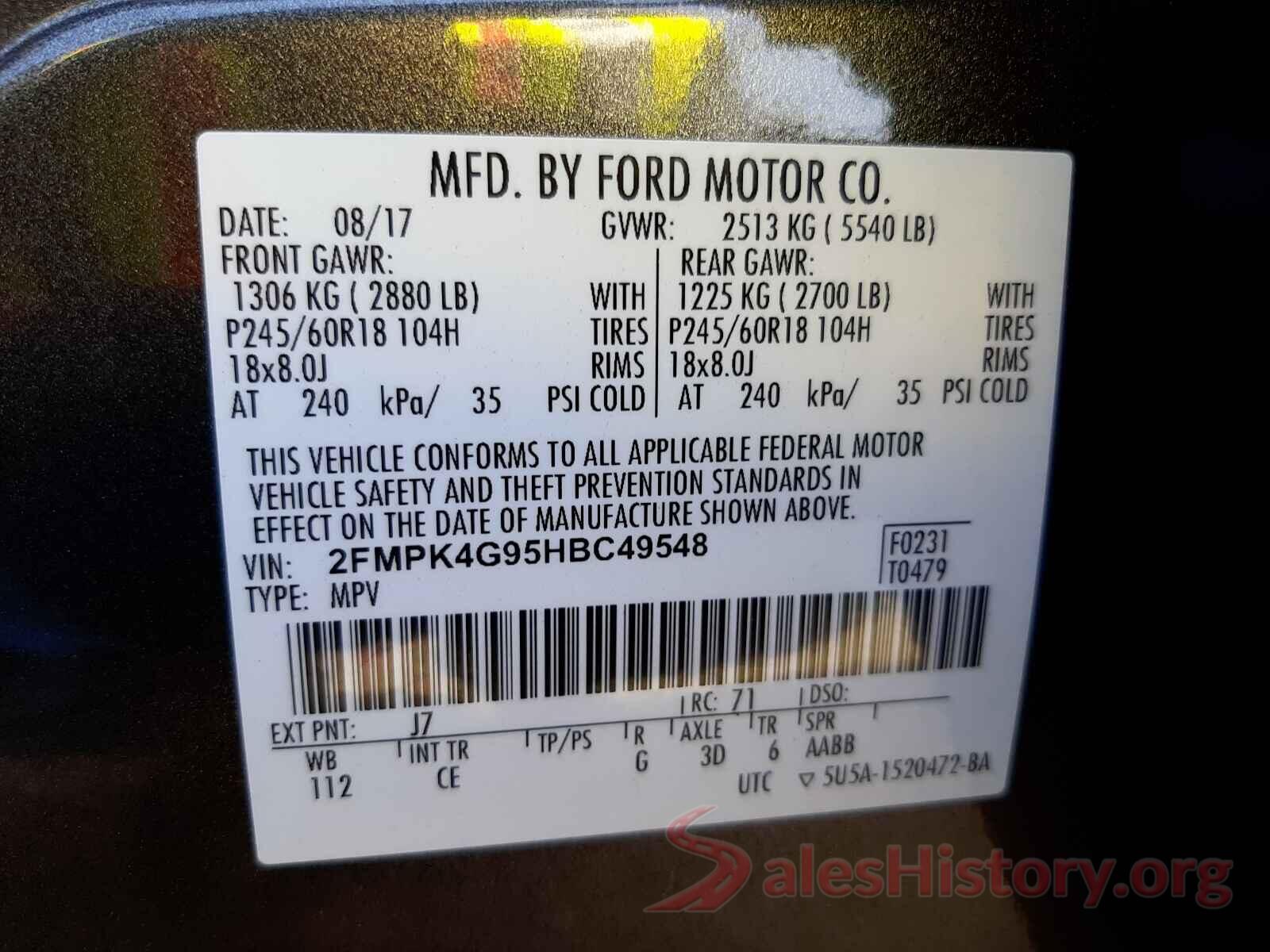 2FMPK4G95HBC49548 2017 FORD EDGE